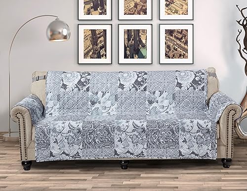 Brilliant Sunshine Funda acolchada para sofá grande con diseño de flores grises, 70 pulgadas de ancho de asiento, protector de muebles