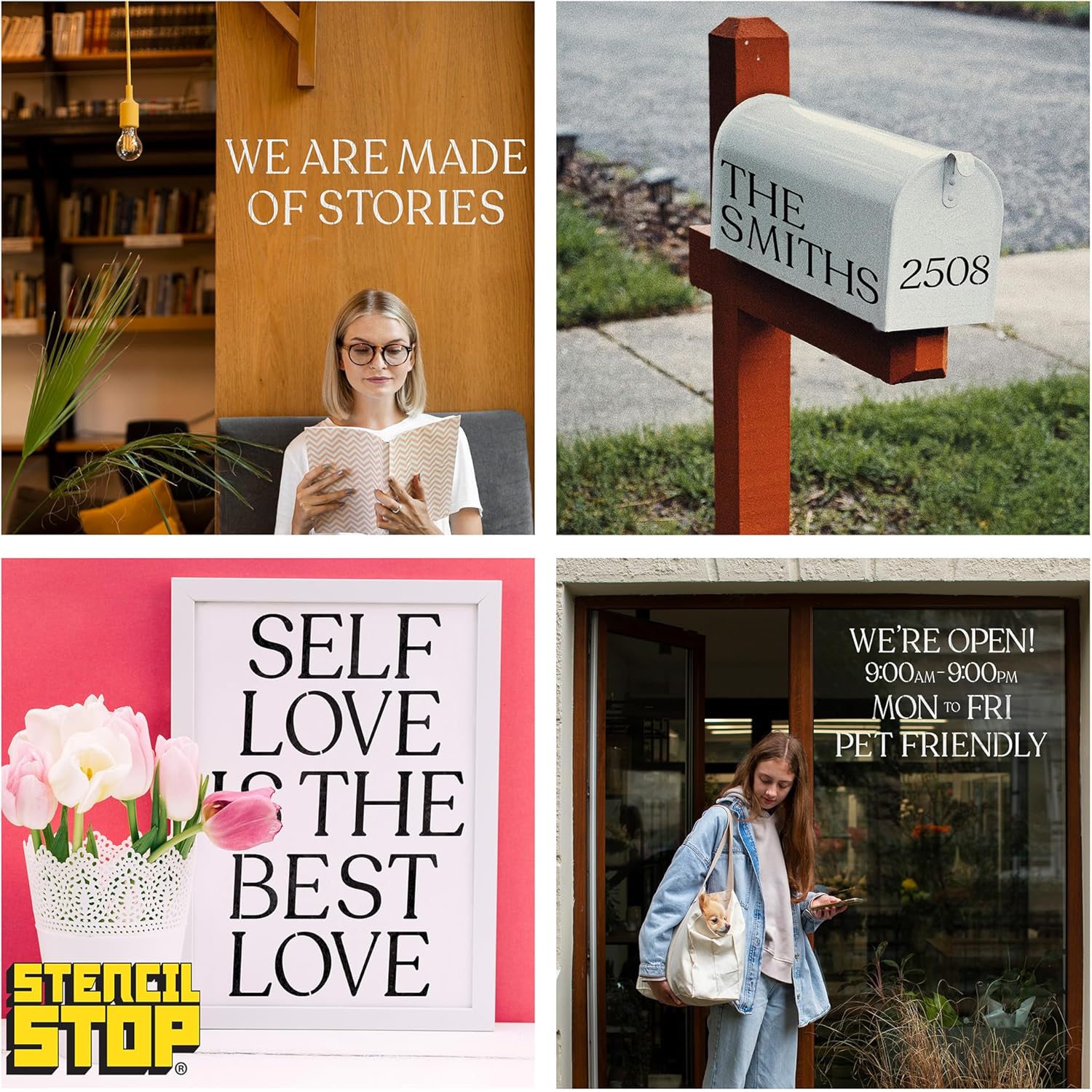 15 Inch (45 Pieces) Interlocking Alphabet & Number Stencil Kit - Complete Set with All Letters - Durable & Reusable Large Soft Serif Font Painting on Signs, Streets, Walls, and Posters