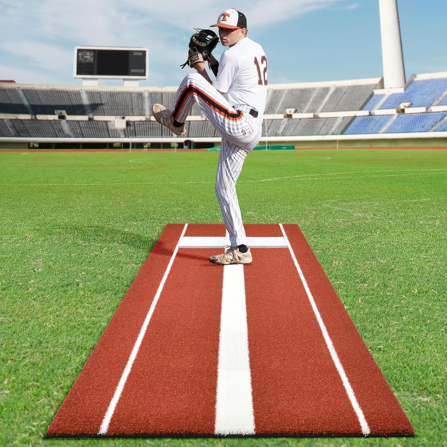 Softball Pitching Mat, 10 x 3 FT Baseball Training Mat with Soft Rubber Pitching Mound for Indoor Outdoor