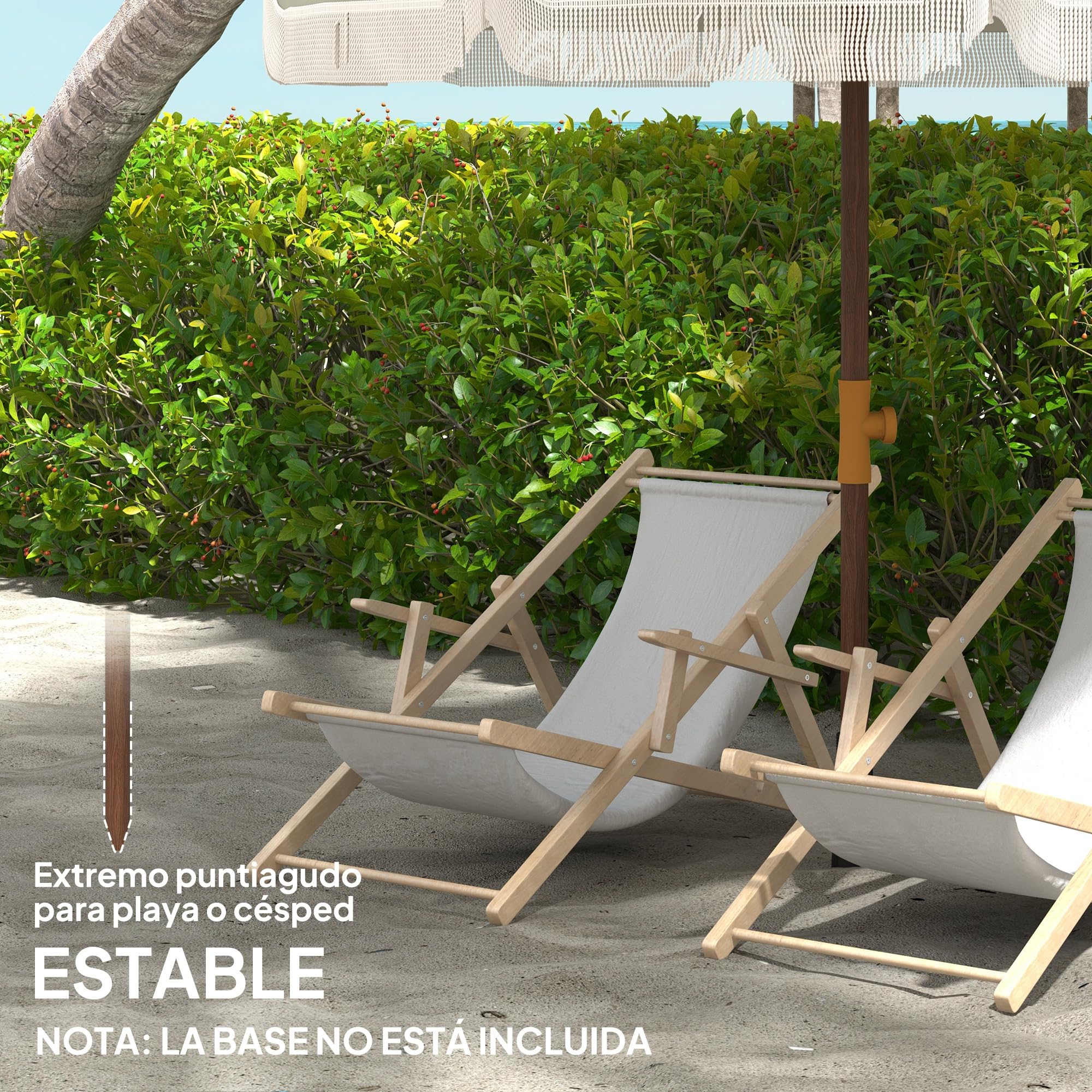 Outsunny Sombrilla de Playa Grande con Flecos Ø190 cm UV40