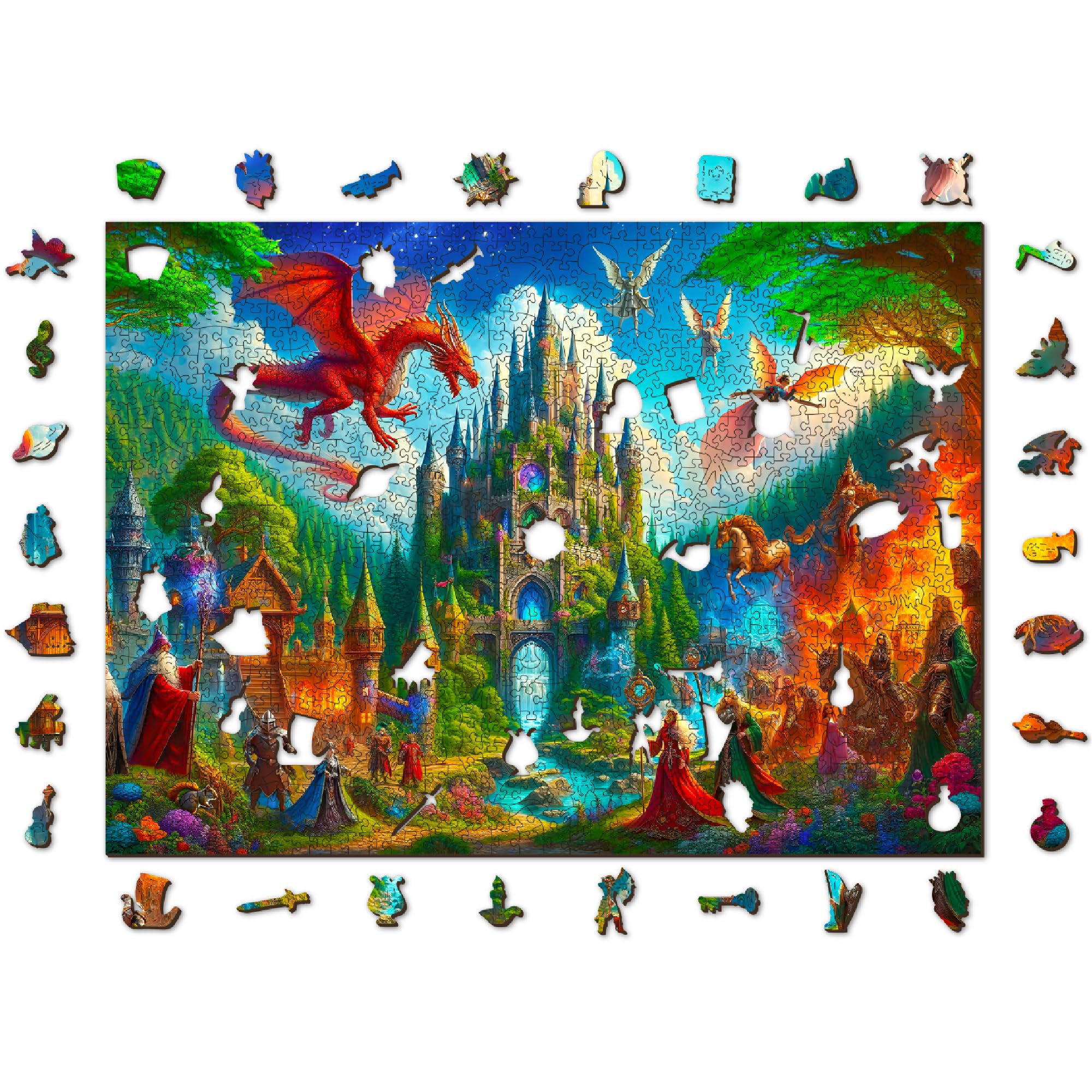 WOODEN.CITY Rompecabezas de Madera de 1000 Piezas, Castillo de dragón de fantasía, 54 x 39,4 cm