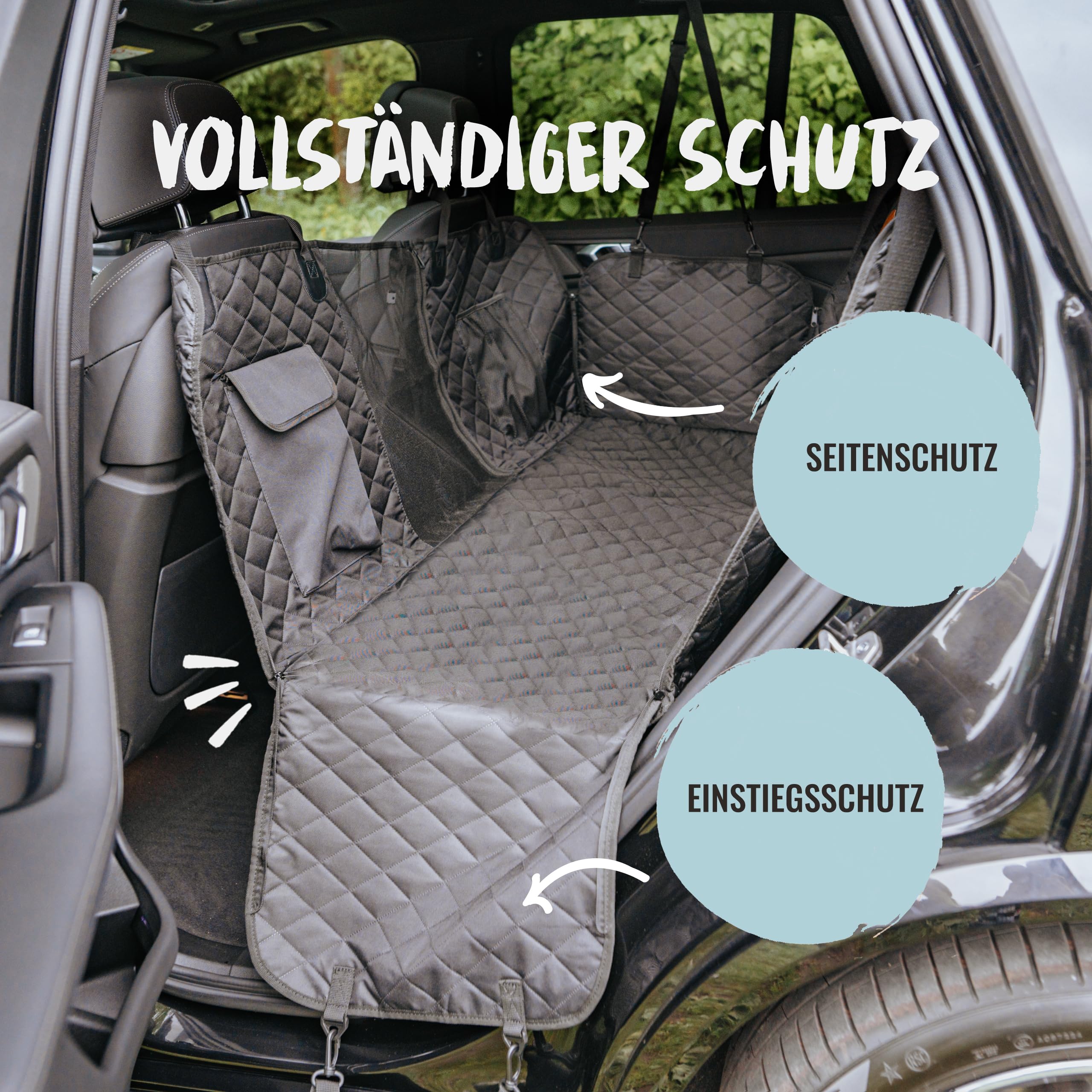 Rudelkönig Hundedecke Auto Rückbank - Wasserabweisende Autodecke für Hunde mit Seitenschutz und Sichtfenster - Kratzfeste Autoschondecke Hund Rücksitz