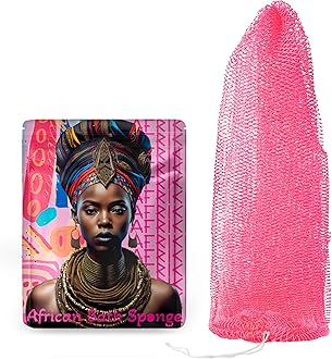AFRIKI African Net Sponge, Authentic African Exfoliating Sponge, Black Owned, Back Scrubber, 45inch Long, for Normal to Sensitive Skin, for Daily use, Sky Collection (Pink)