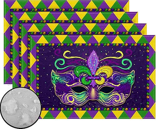 Miniatura 8 de Rvsticty Camino de mesa de lino Mardi Gras de Nueva Orleans Brasi mantel de carnaval de martes gordos decoraciones y suministros para mesa de cocina