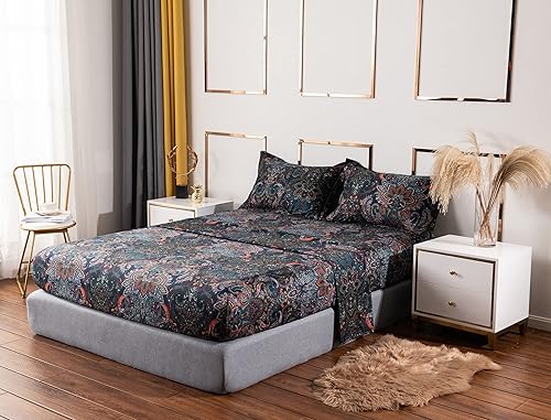 Miniatura 2 de Softta Juego de ropa de cama vintage de cachemira de 4 piezas, juego de sábanas de bolsillo profundo, tamaño Queen, sábana encimera rústica de