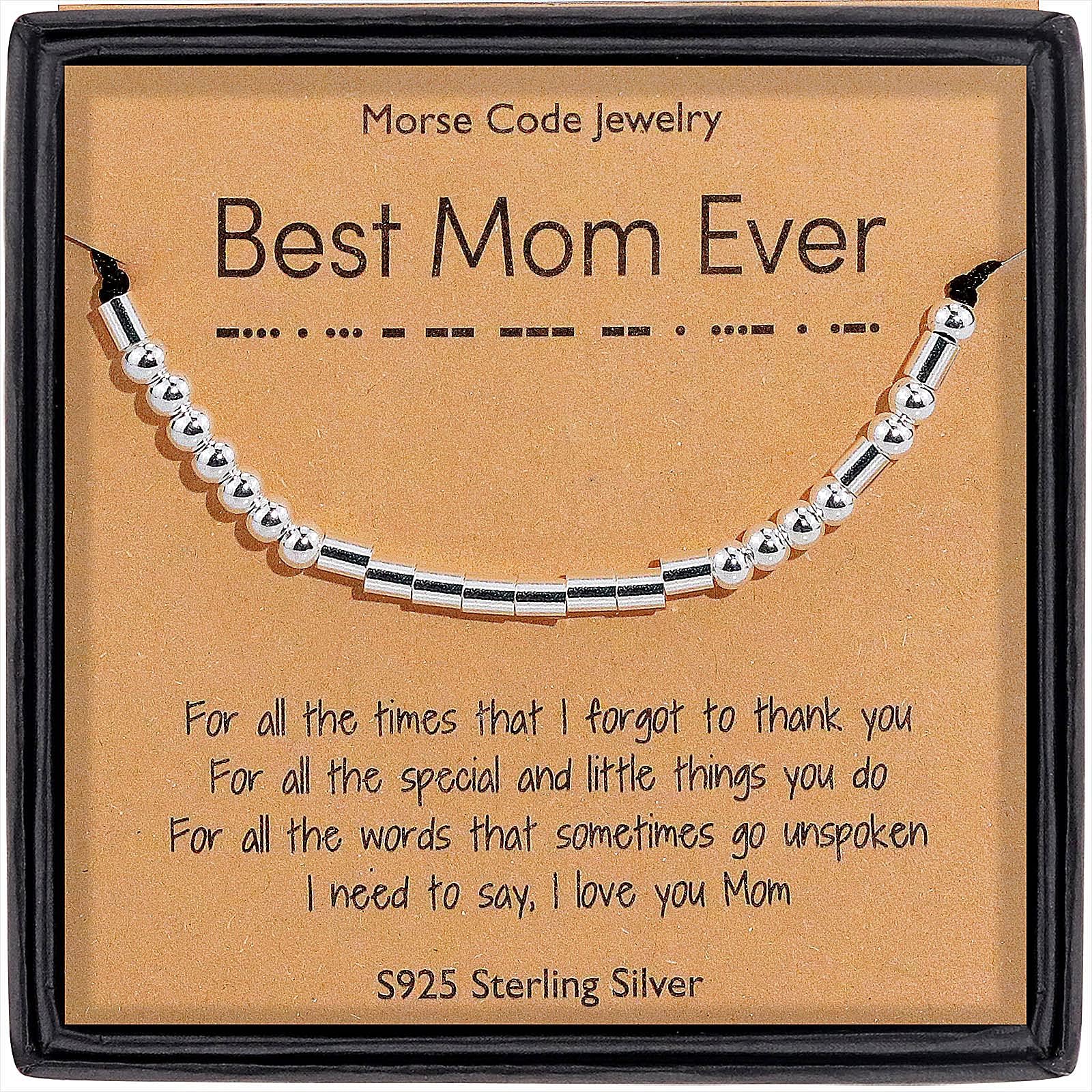 DTWAWAMorse Code Adjustable Beads Bracelet 925 Sterling Silver Mother Gift from Daughter Jewelry Gift for Mother's Day