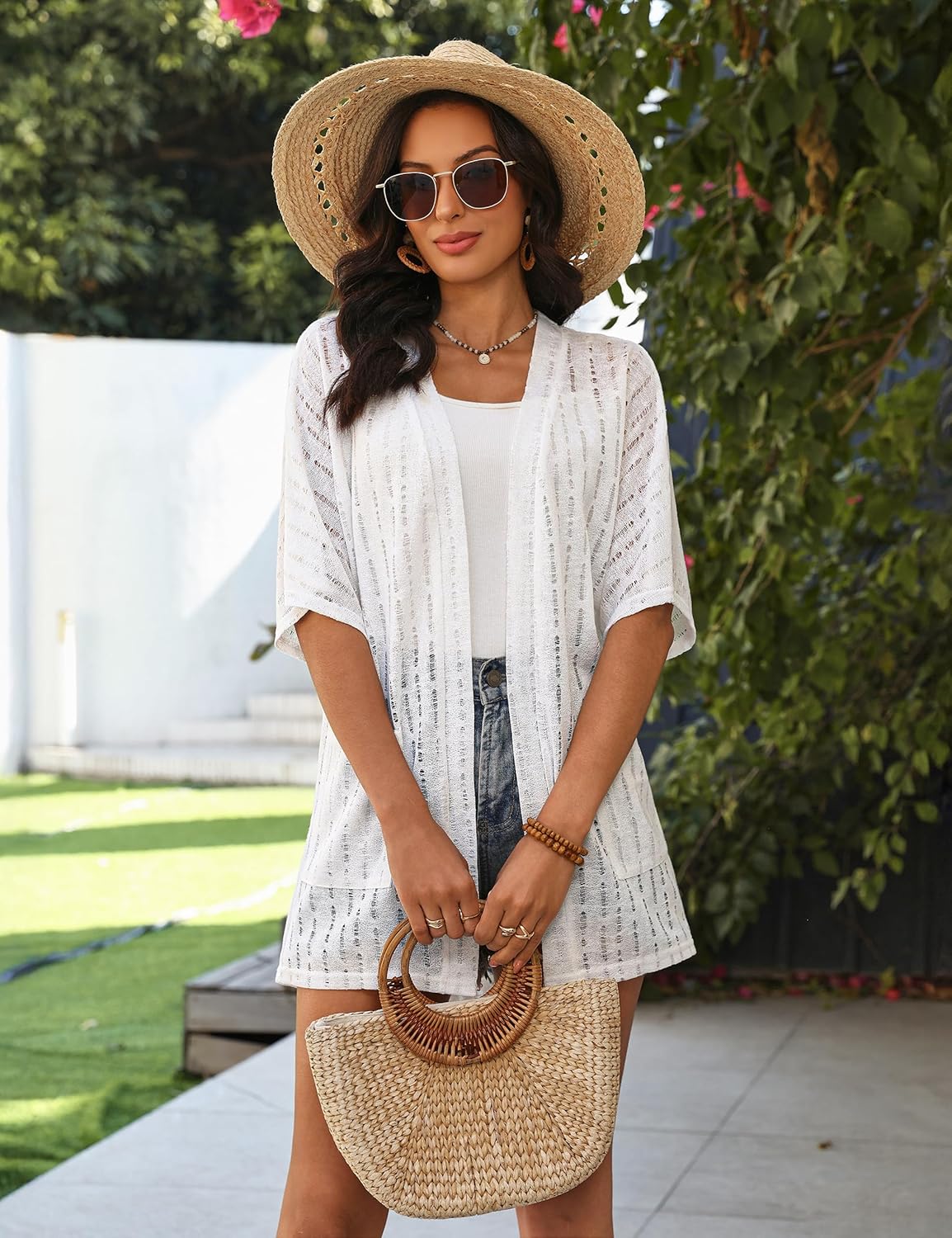 Blooming Jelly Womens Crochet Beach Cover Up Kimono Short Sleeve Swimsuit Coverup Open Front Summer Cardigan with Pockets - Image 7