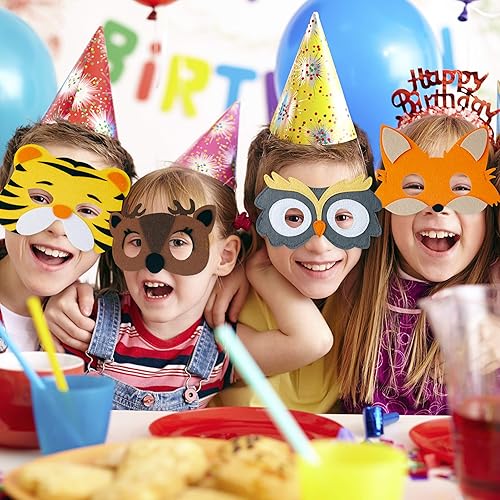 Miniatura 3 de TEEHOME Máscaras de fieltro de animales para fiestas (24 paquetes) para niños, suministros de fiesta de safari con 24 tipos diferentes, gran idea