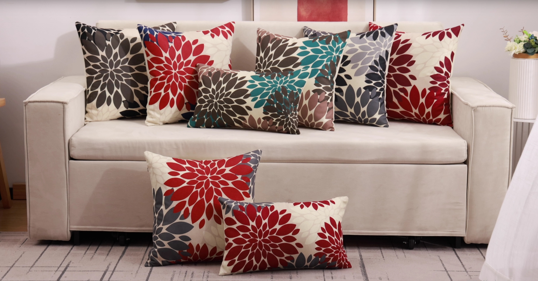 2er-Set Kissenbezüge Orange-Weiß Mit Gänseblümchen – Leinen, 45,7x45,7 Cm, Für Wohnzimmer & Terrasse