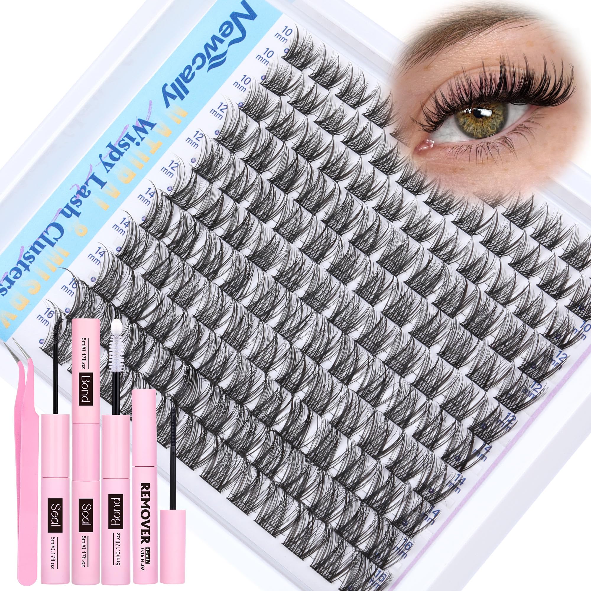 Wispy Lash Clusters Kit DIY Lash Extension Kit Natural Look C-curly Cluster Eyelash Extension Kit Volume 10-16MM Individual Eyelashes Kit with Lash
