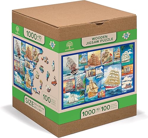 Miniatura 3 de WOODEN.CITY Rompecabezas de madera de 1000 + 10 piezas para adultos, rompecabezas de madera para adultos, rompecabezas avanzados de barco colorido