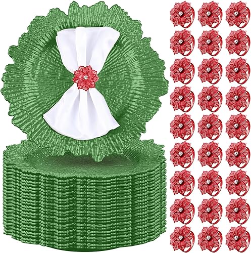 Juego de 50 platos de carga con servilletero redondo de 13 pulgadas, cargador de placa de arrecife mate con borde con volantes, cargador de cena con