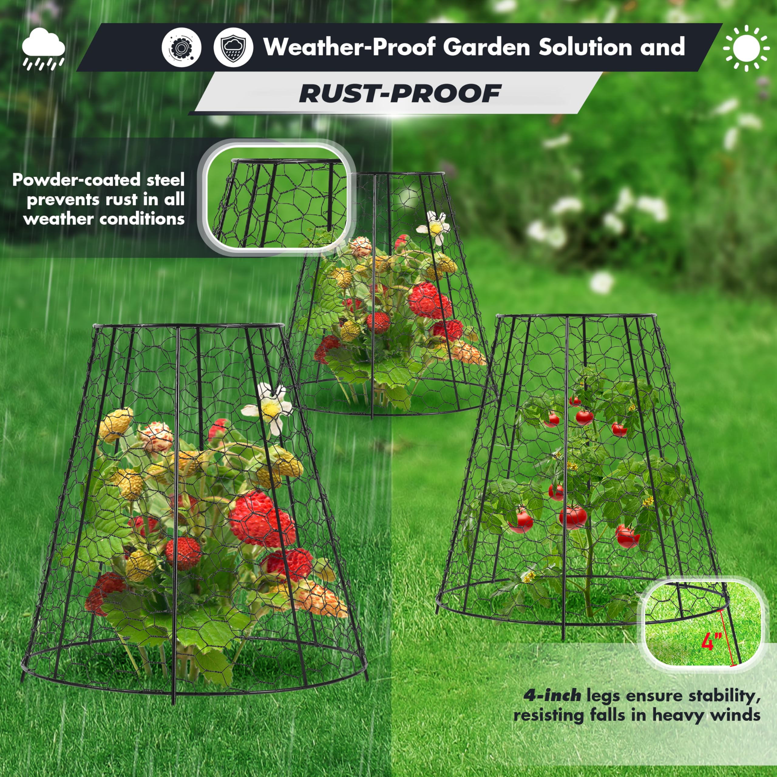 Geosar Pflanzenschutz-Käfige Aus Draht – 60 Stück Mit U-Pfählen & Bändern, 30x50 Cm, Für Garten & Gemüse