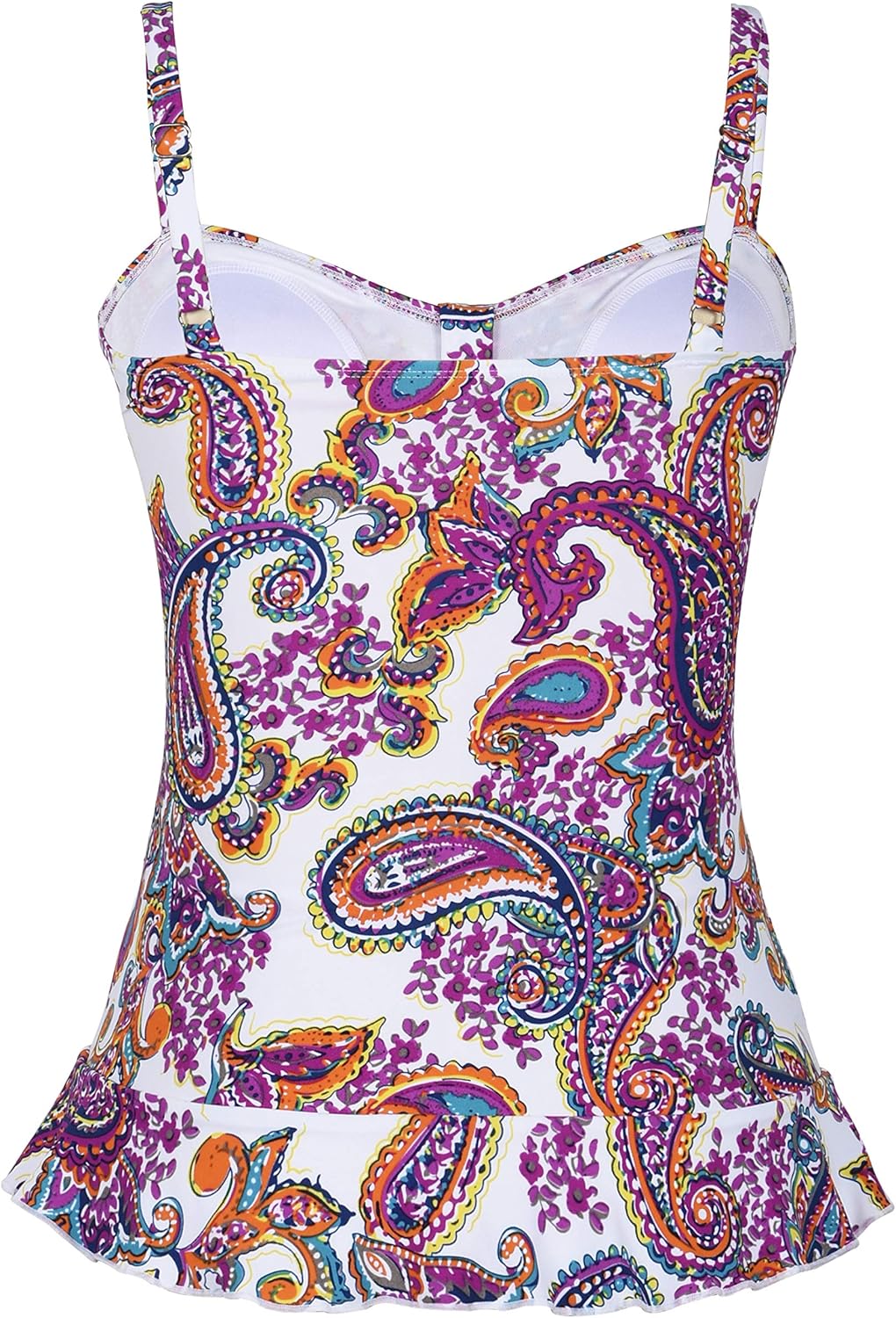 Hilor Women's 50's Retro Ruched Tankini Swimsuit Top with Ruffle Hem Bathing Suit Top Tummy Control Swim Tops