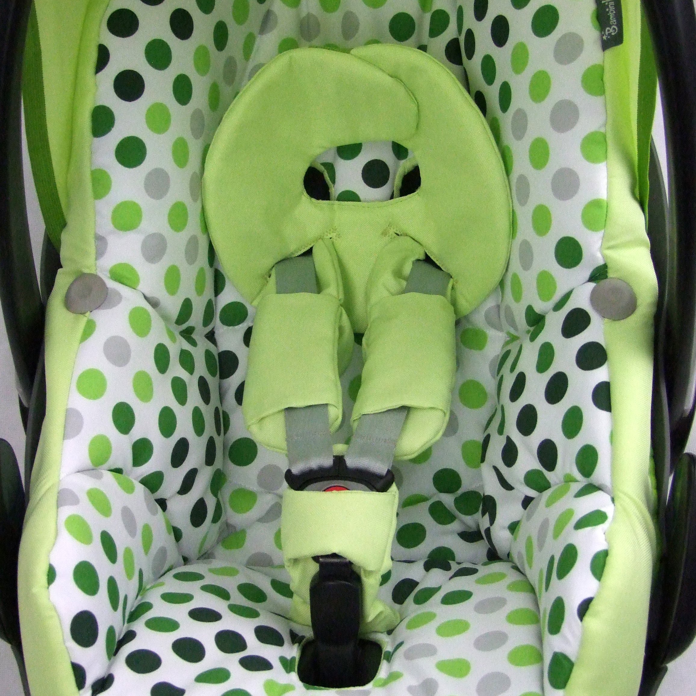 BAMBINIWELT Ersatzbezug für Maxi-Cosi PEBBLE 5-tlg., Bezug für Babyschale, Komplett-Set HELLGRÜN MIT PUNKTEN XX