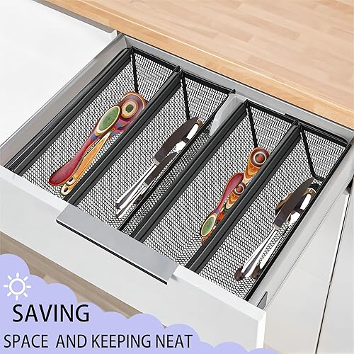 Miniatura 2 de 2 piezas organizador de cajones para cocina, organizador de cajones de malla para utensilios con brazo de acoplamiento para cosméticos, cubiertos,