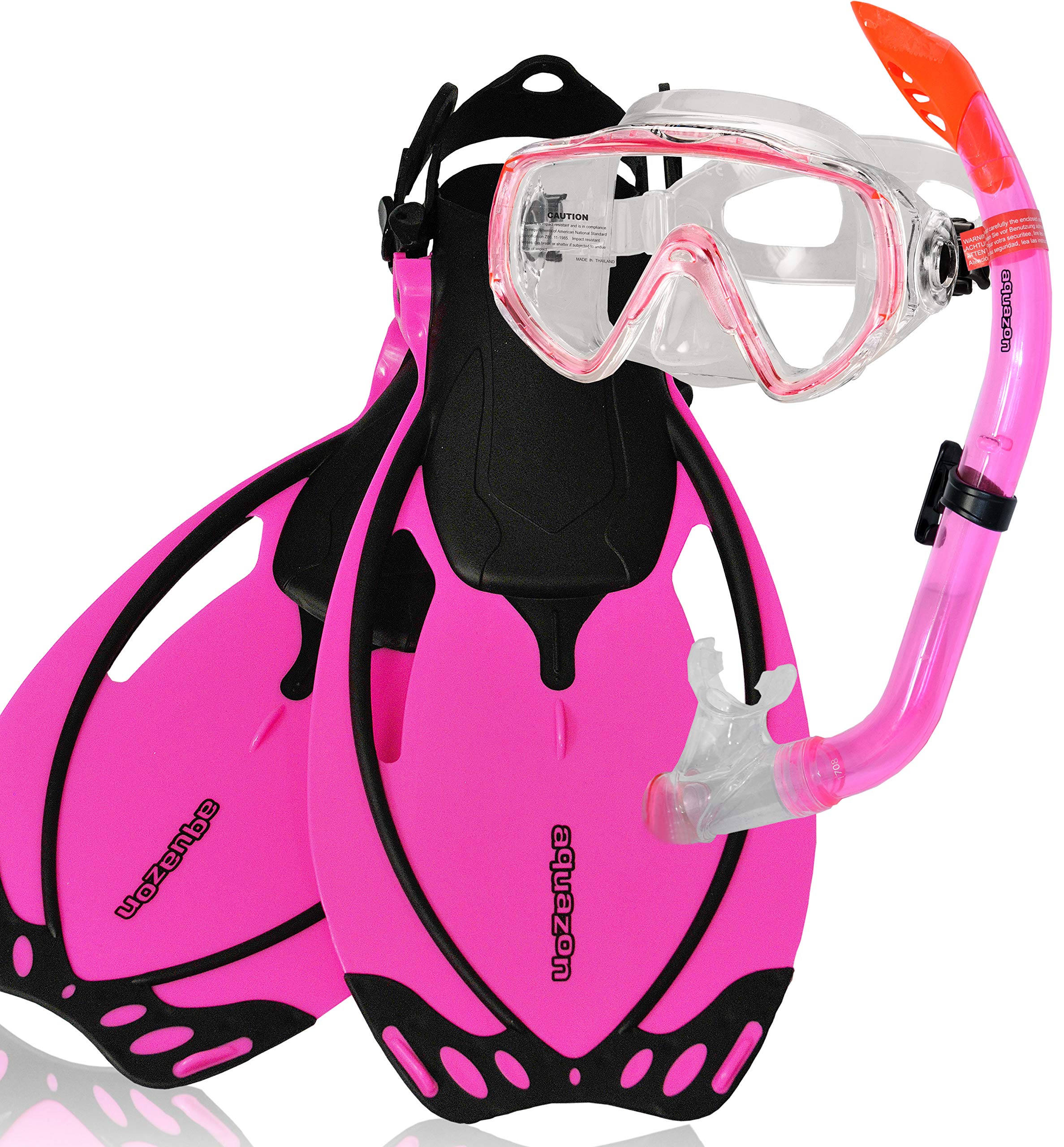 AQUAZON Miami Schnorchelset, Schwimmset, Tauchset, Taucherbrille mit Anti Fog Tempered Glas, Silkon, Semi Dry Schnorchel, verstellbare Flossen für Kinder