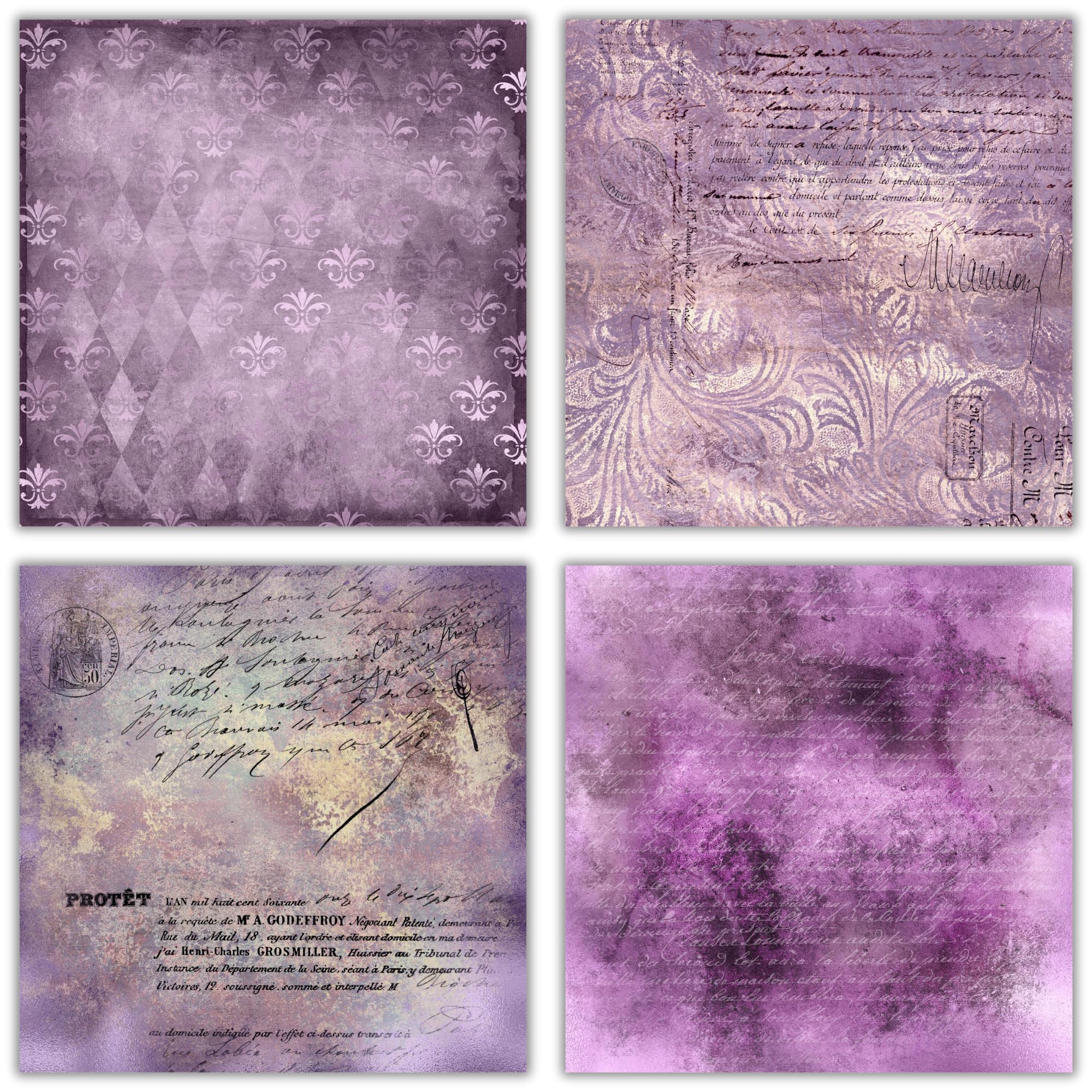 XERE 40 arkuszy fioletowego papieru do scrapbookingu, wzór efemerydy, zestaw papieru do dziennika, szkicownika, tworzenia zakładek, dziennika śmieci, materiałów artystycznych do scrapbookingu, 40