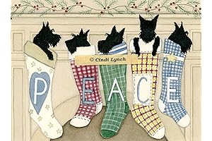 Lynch 12 Christmas Cards: Scottish Terriers (Scotties) Hung by the Chimney with Care Folk Art