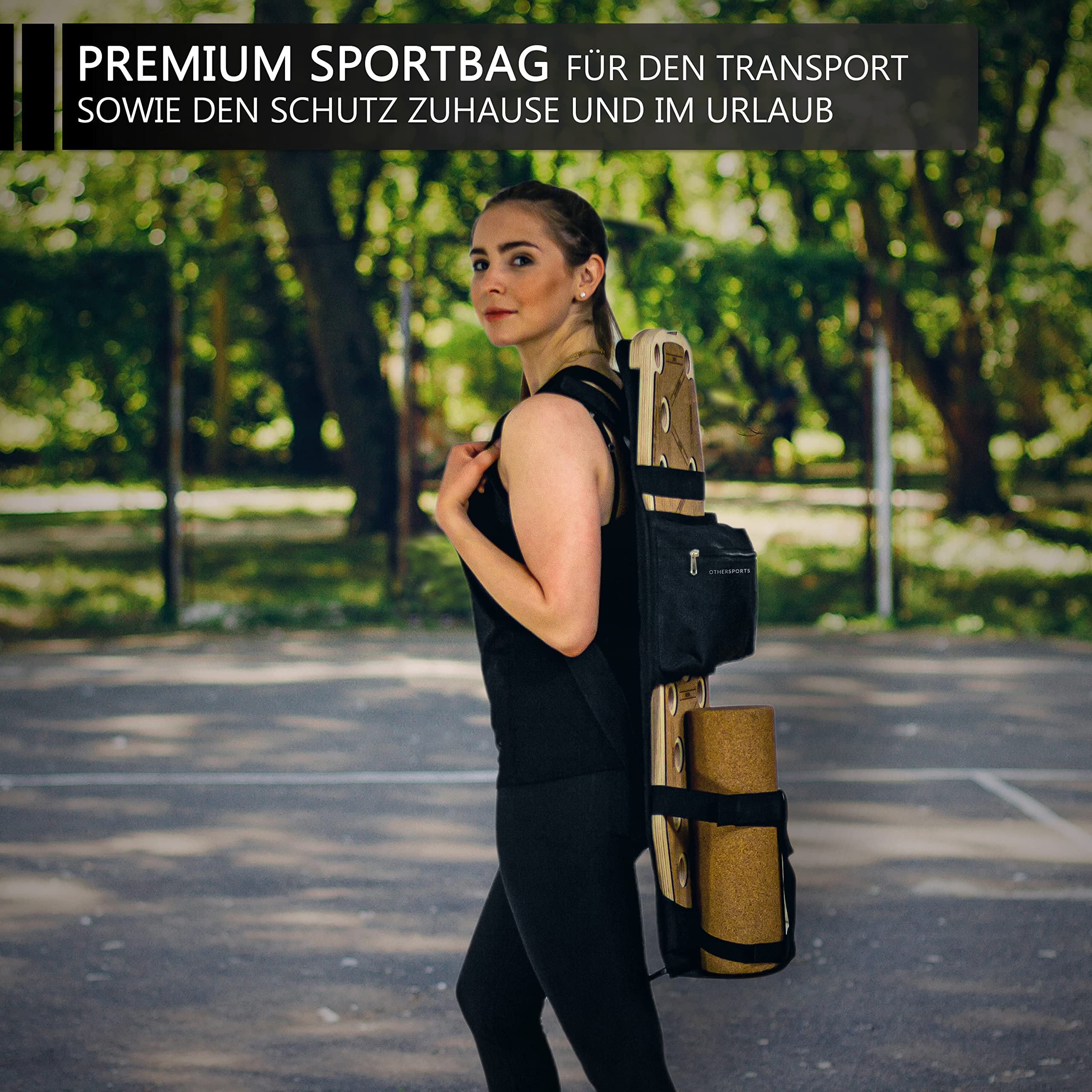 Sportboard Balance Board attrezzo fitness con rullo e fascia fitness – Tavola per flessioni e Balance Board (con zaino, marrone)