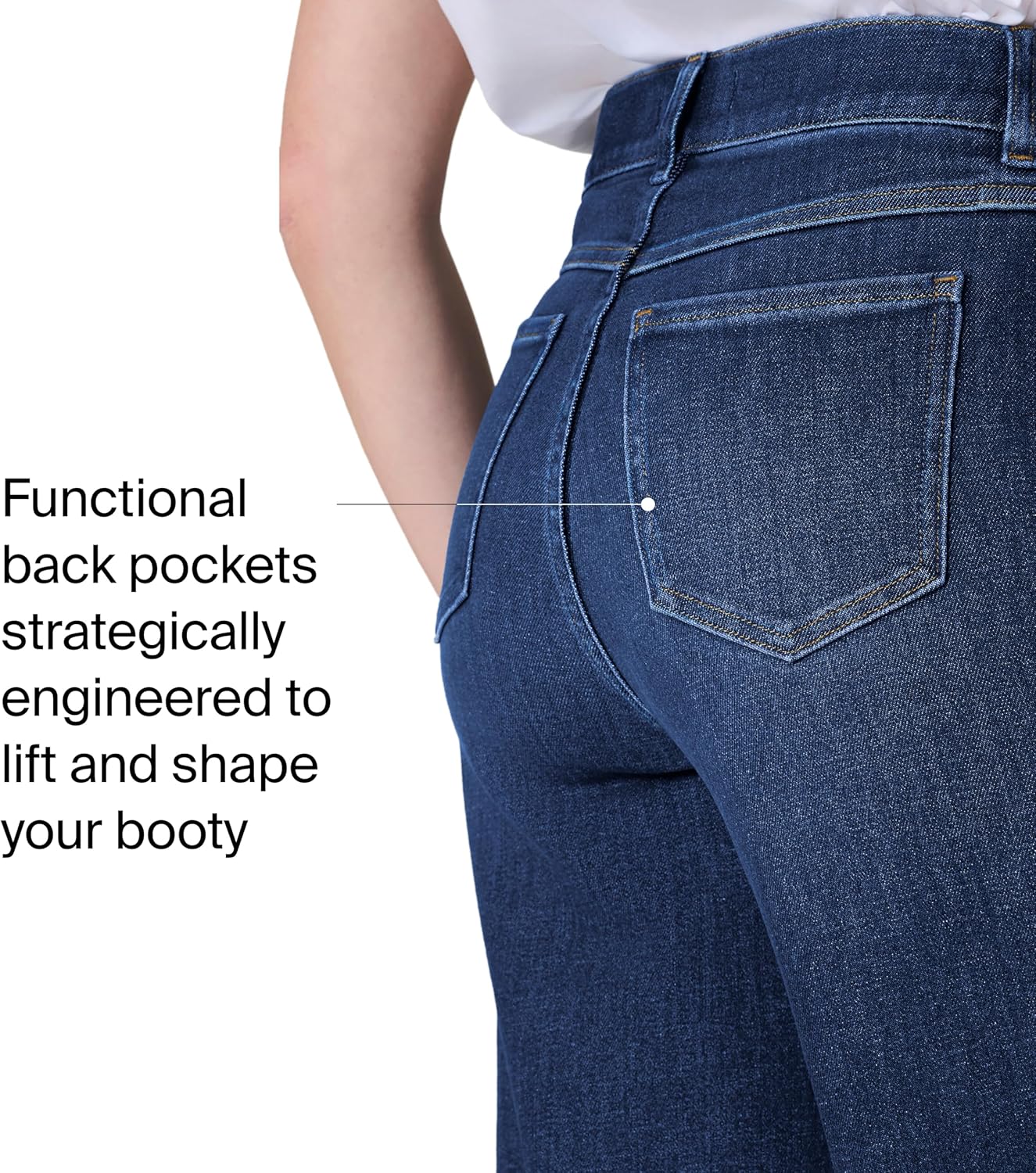 SPANX SPANXshape Original EveryWear Wide Leg Jeans - Core Shaping for Women - High-Rise - Pull-On Denim - Authentic Blue - Image 4