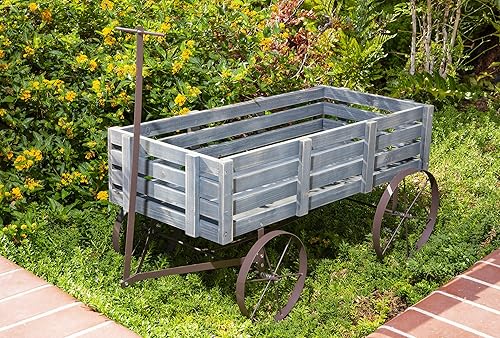 Miniatura 5 de Shine Company 4944GY - Maceta decorativa de jardín con tablero de madera para plantas al aire libre, color gris