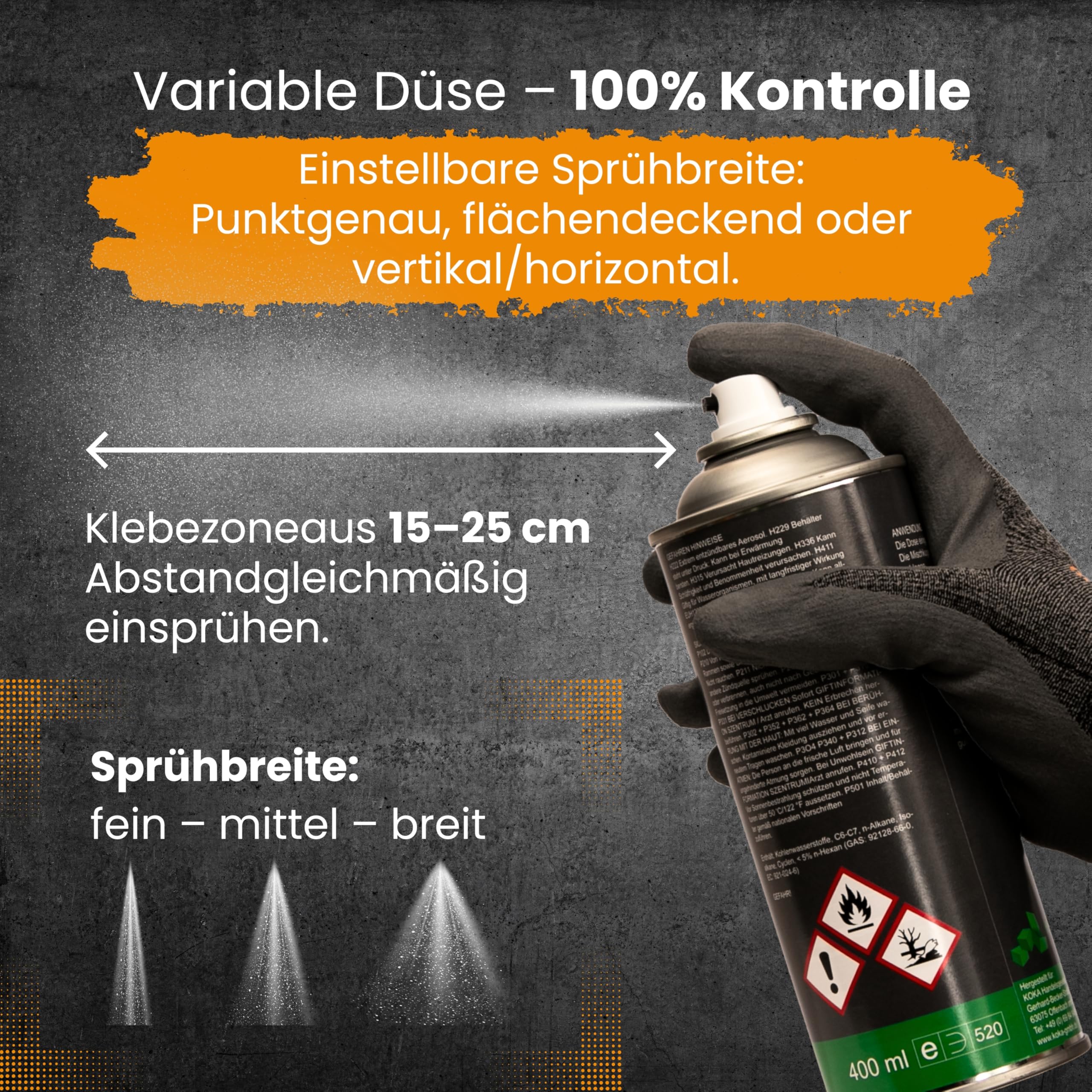 KOKA Spray adhesivo de 400 ml, juego de 3 unidades (3 x 400 ml) – Spray adhesivo resistente al calor para techos, fieltro, cuero, espuma y plástico – fuerte adherencia, secado rápido, impermeable y
