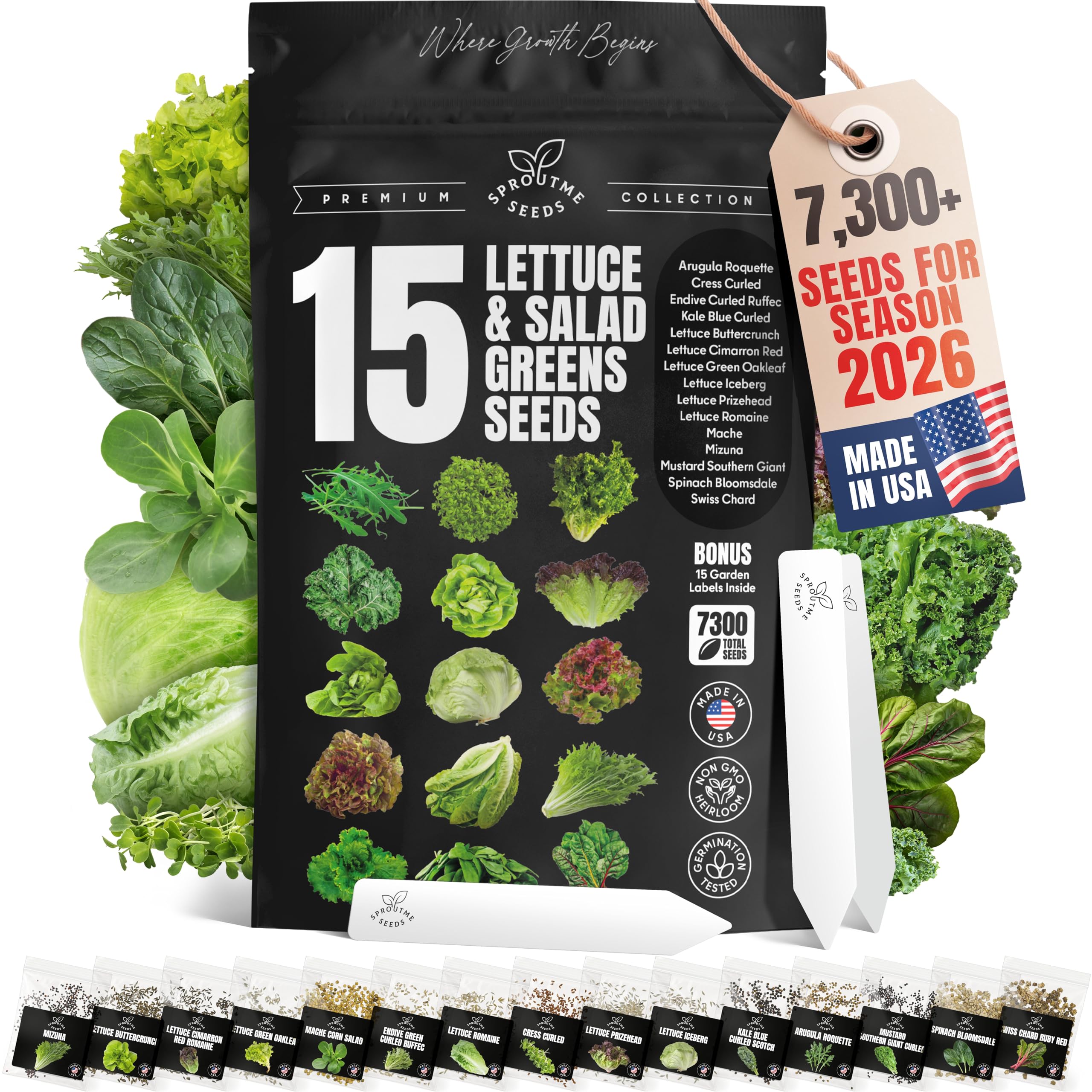 Lettuce & Salad Greens Seeds Variety Pack 15 Varieties