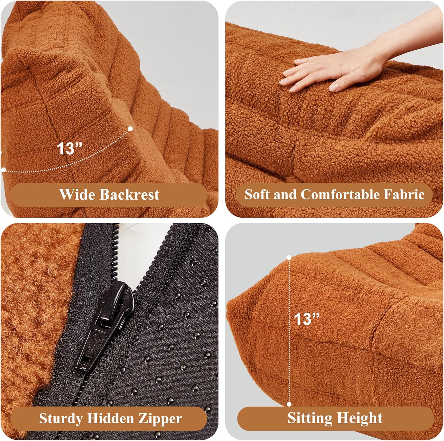 Bean Bag Chair Big Sofa Beanbag Chair for Adults Fireside Chair Bean Bag Lounger with Memory Foam Filled for Home,Apartment or Gaming Venue(Brown Teddy)