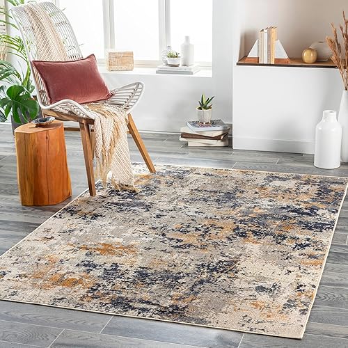 Surya Jefferson - Alfombra moderna con estampado abstracto, 5 pies 3 pulgadas x 7 pies, color gris