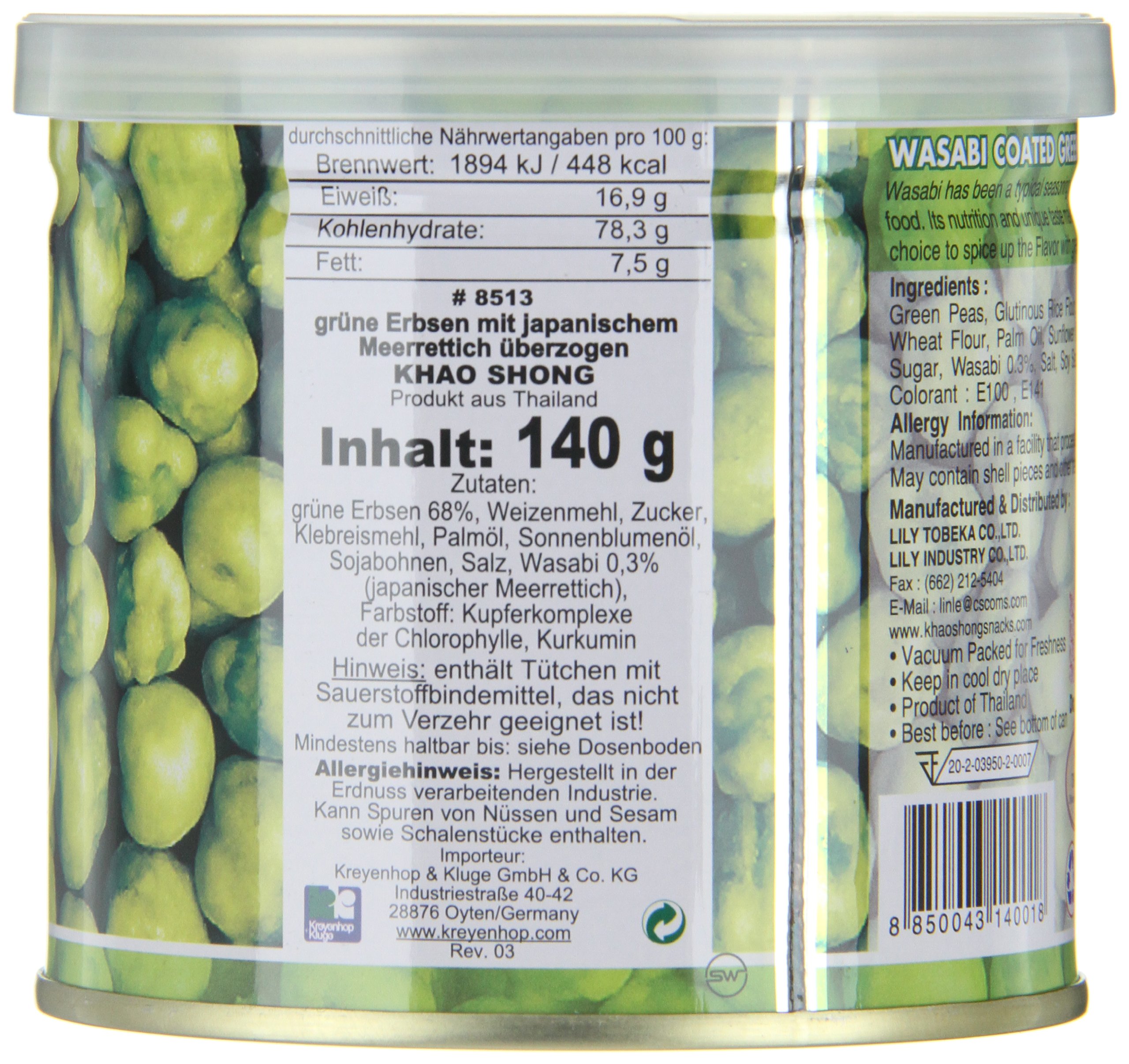 KHAO SHONG, Guisante deshidratado (Verde) - 12 de 140 gr. (Total 1680 gr.)