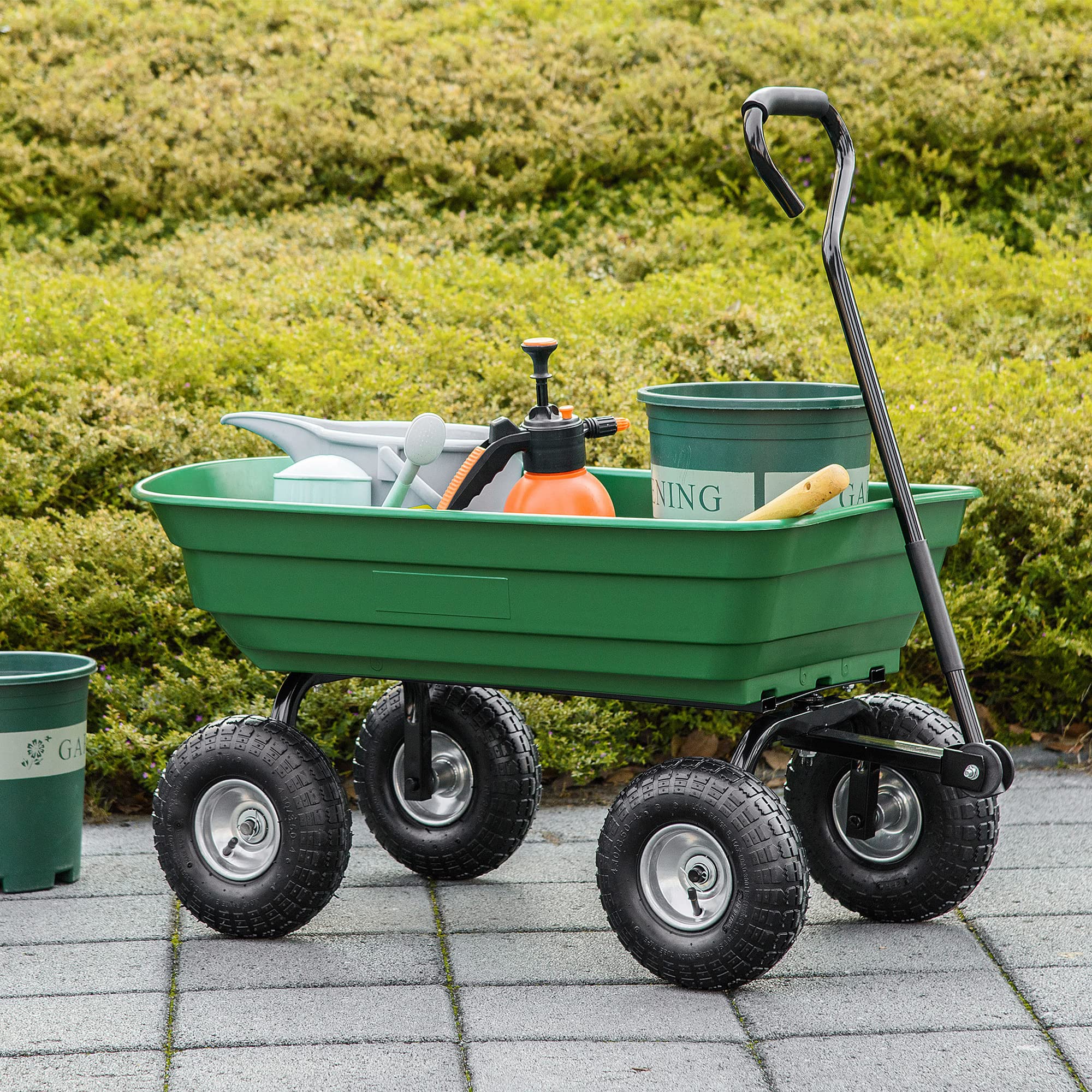Outsunny Carrello Rimorchio a Mano da Giardino 250kg, 108x52x100 cm