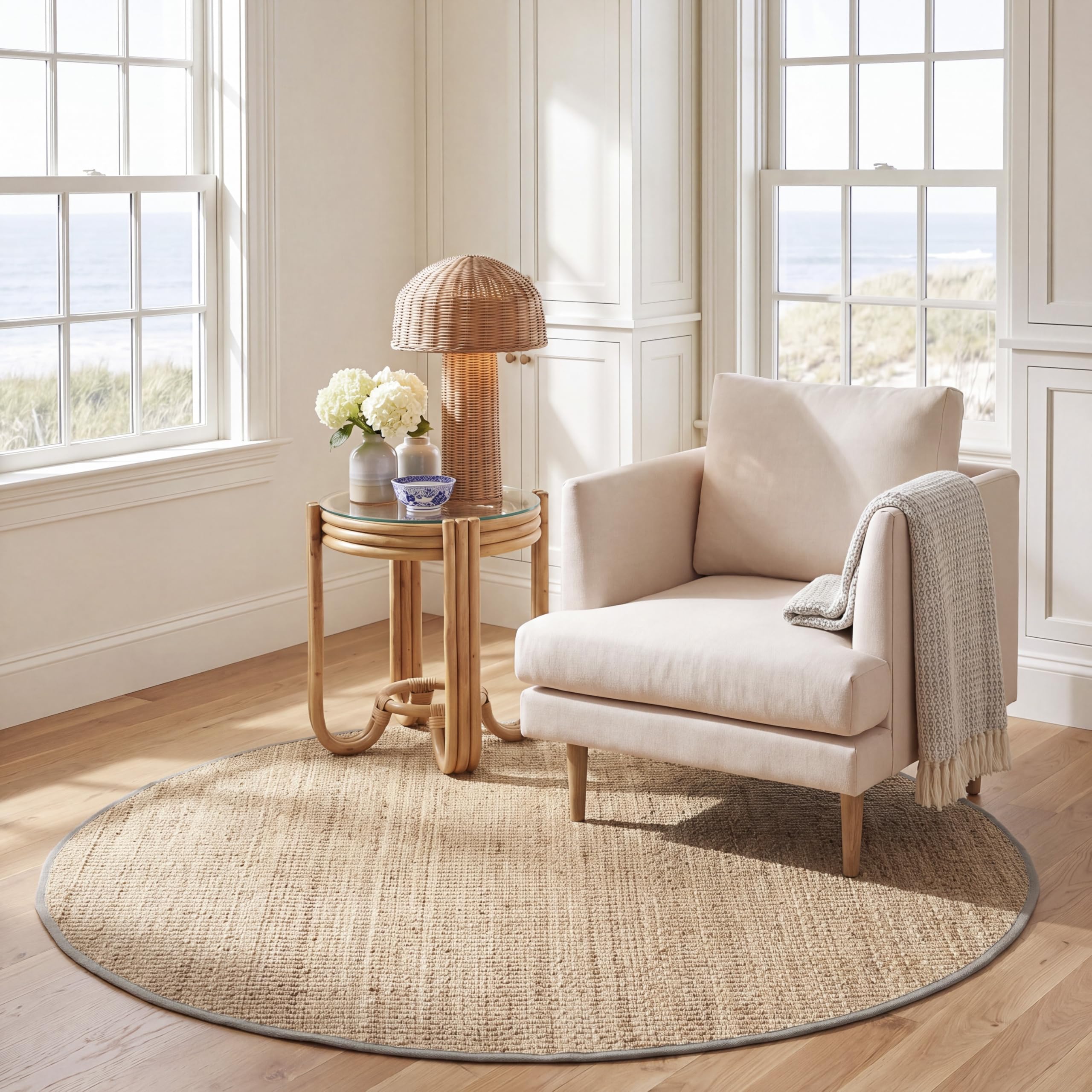 SAFAVIEH Natural Fiber Round Rug 4' Textured, Natural & Grey NF114P