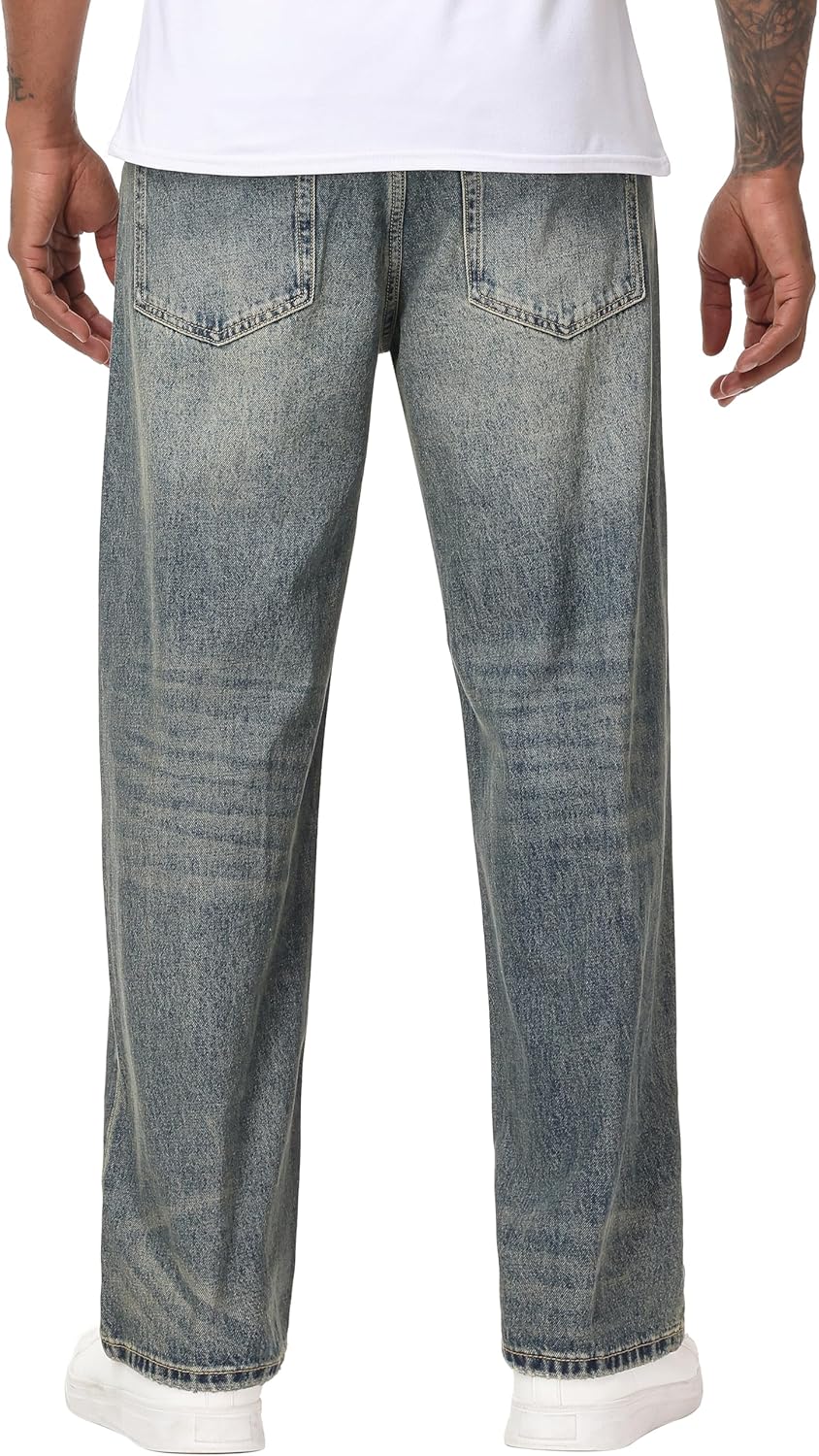 Men's Non-Stretch Loose Fit Wide-Leg Baggy Jeans Pants - Image 3