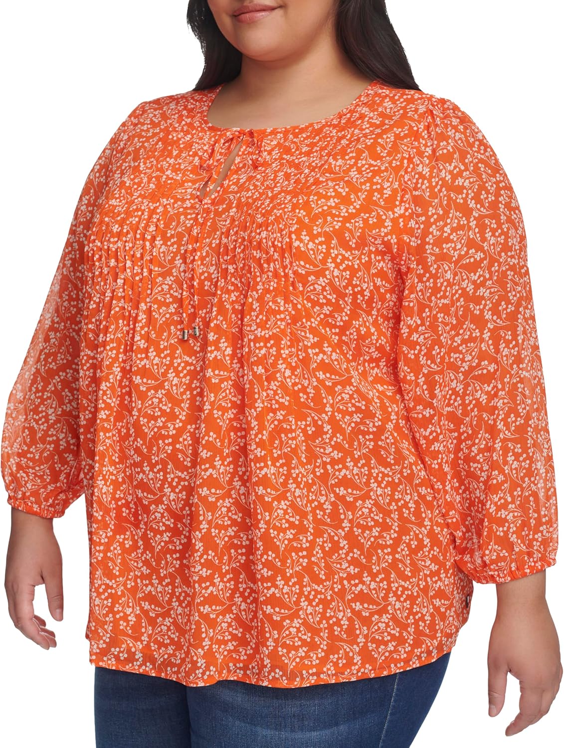 Tommy Hilfiger Womens Printed Long Sleeve Pintuck Blouse - Image 3