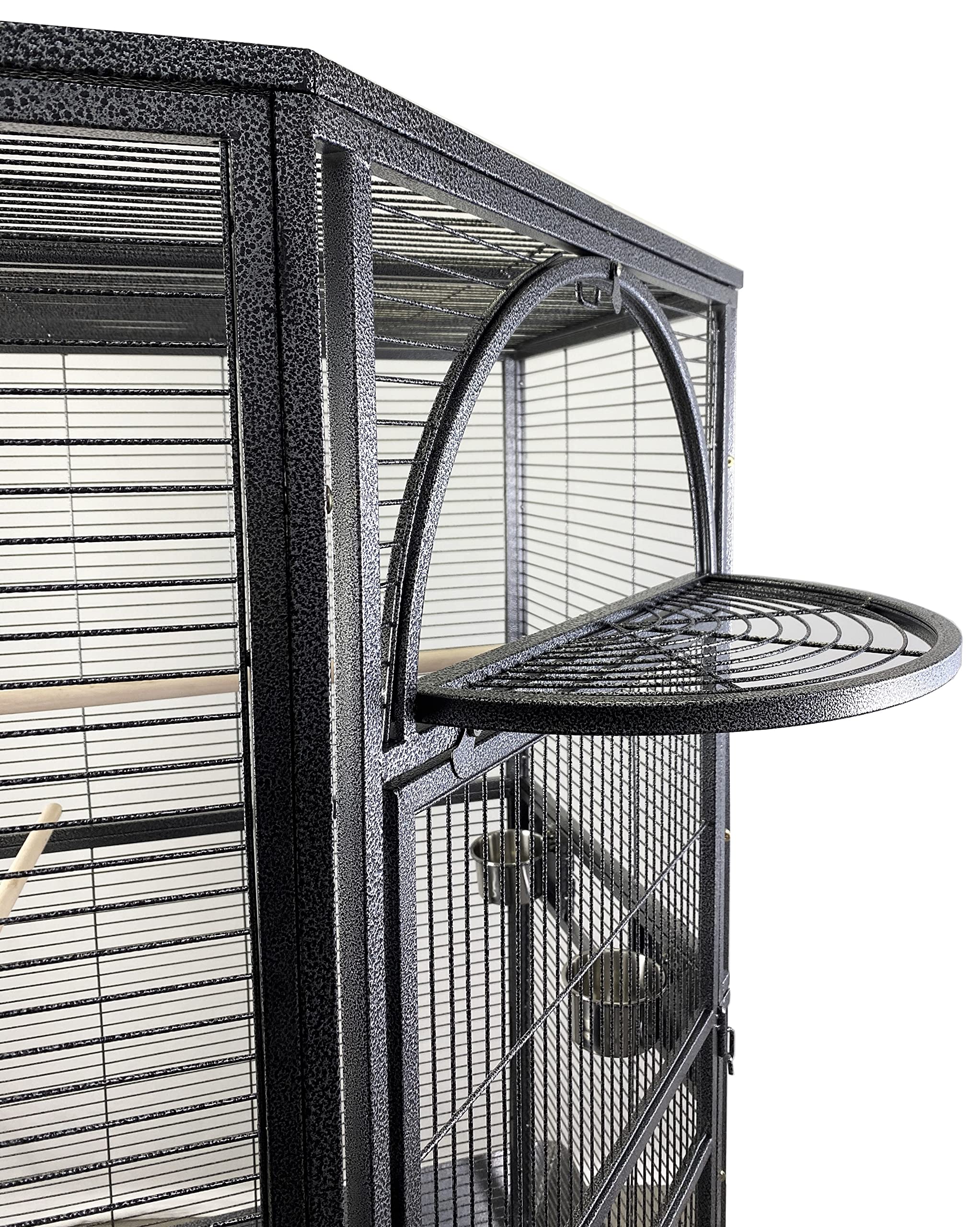Pet's Solution - Gabbia per Pappagalli ad Angolo, Voliera Robusta e Angolare Adatta per Uccelli di Grandi Dimensioni, con Posatoi, Ciotole, Vassoi Estraibili e Ruote, Nera - 128 x 128 x 186 cm