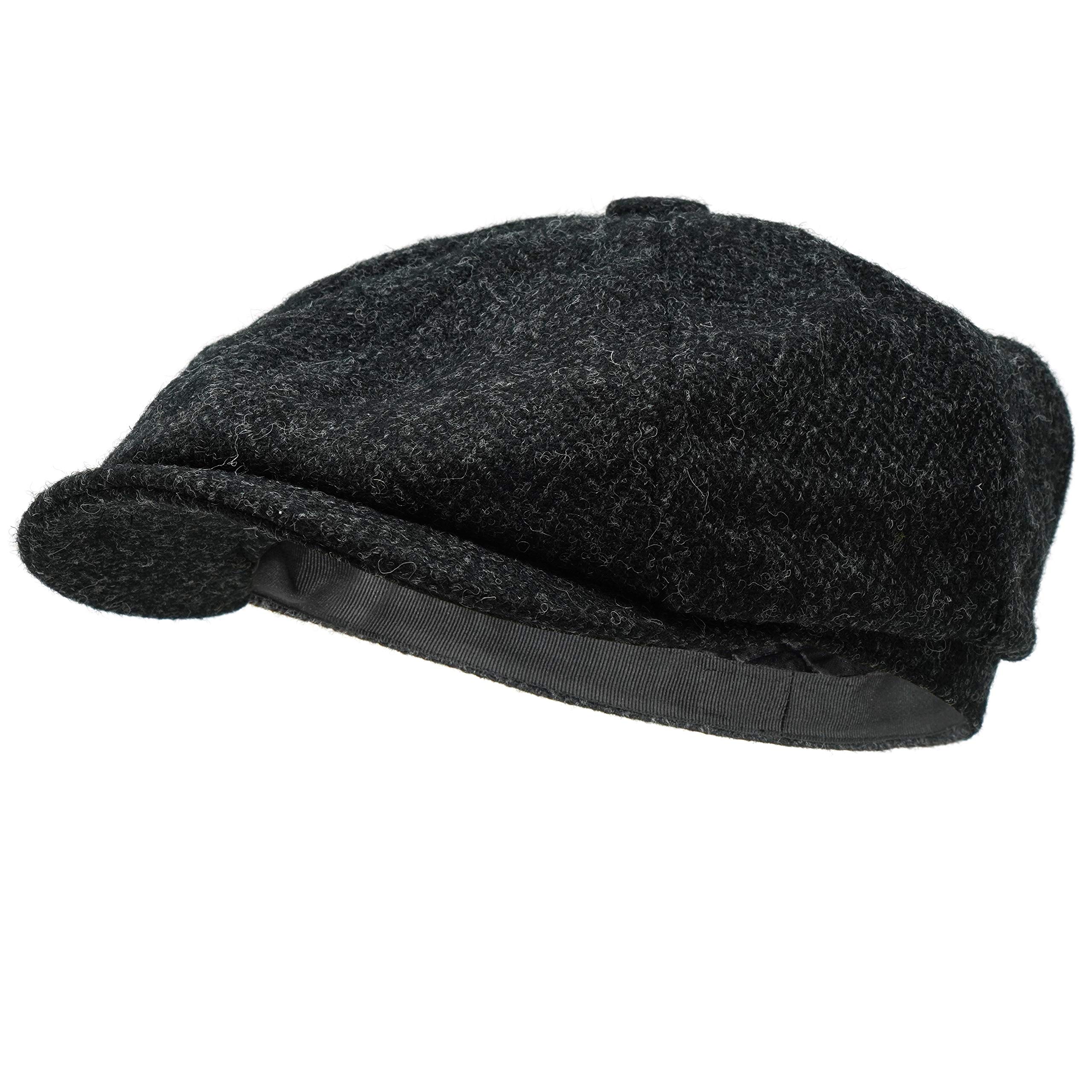 Borges & Scott Lomond Newsboy Cap - 100% Handwoven Wool - Harris Tweed - Water Resistant - Midnight - 56cm