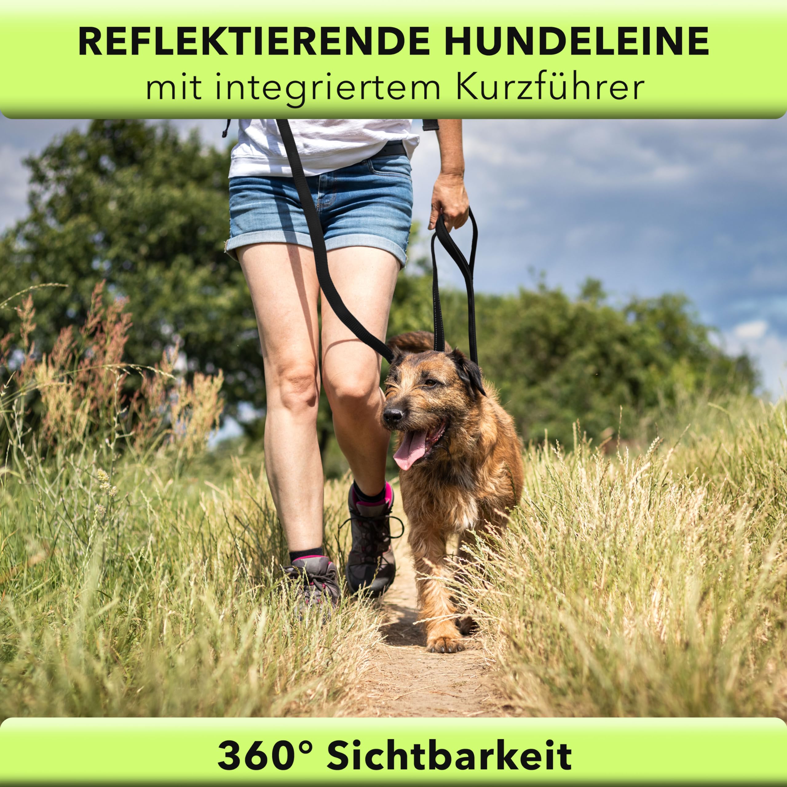 Kurze Reflektor-Hundeleine Mit O‑Ring – Extra Stark Für Große & Mittlere Hunde, 45 Cm, Schwarz