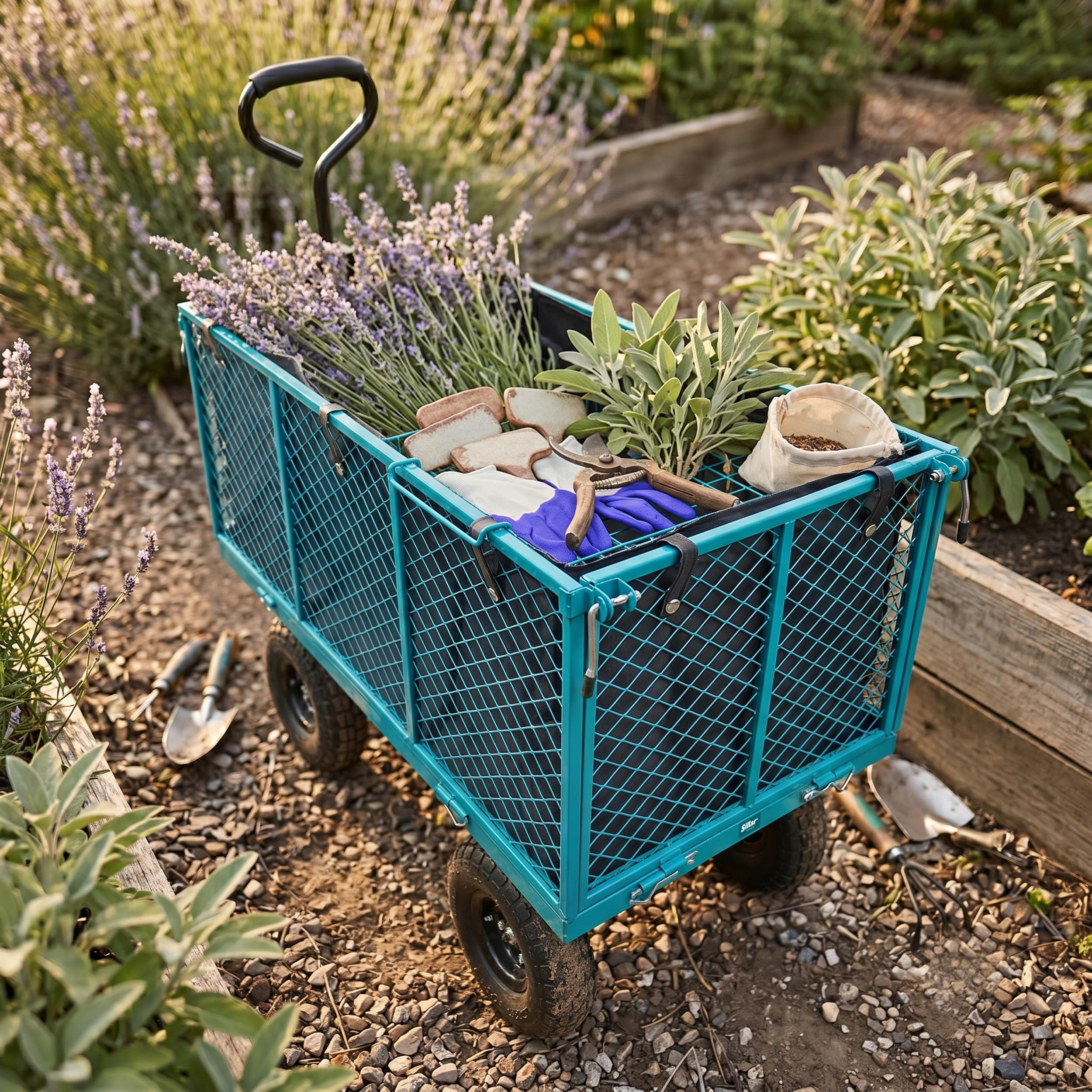 Sillar Tectake Carrello Spiaggia Giardino 4 Ruote – Carrello Pieghevole Portatutto 350 kg in Rete d’Acciaio, Paratie Apribili, Wagon Campeggio Portalegna
