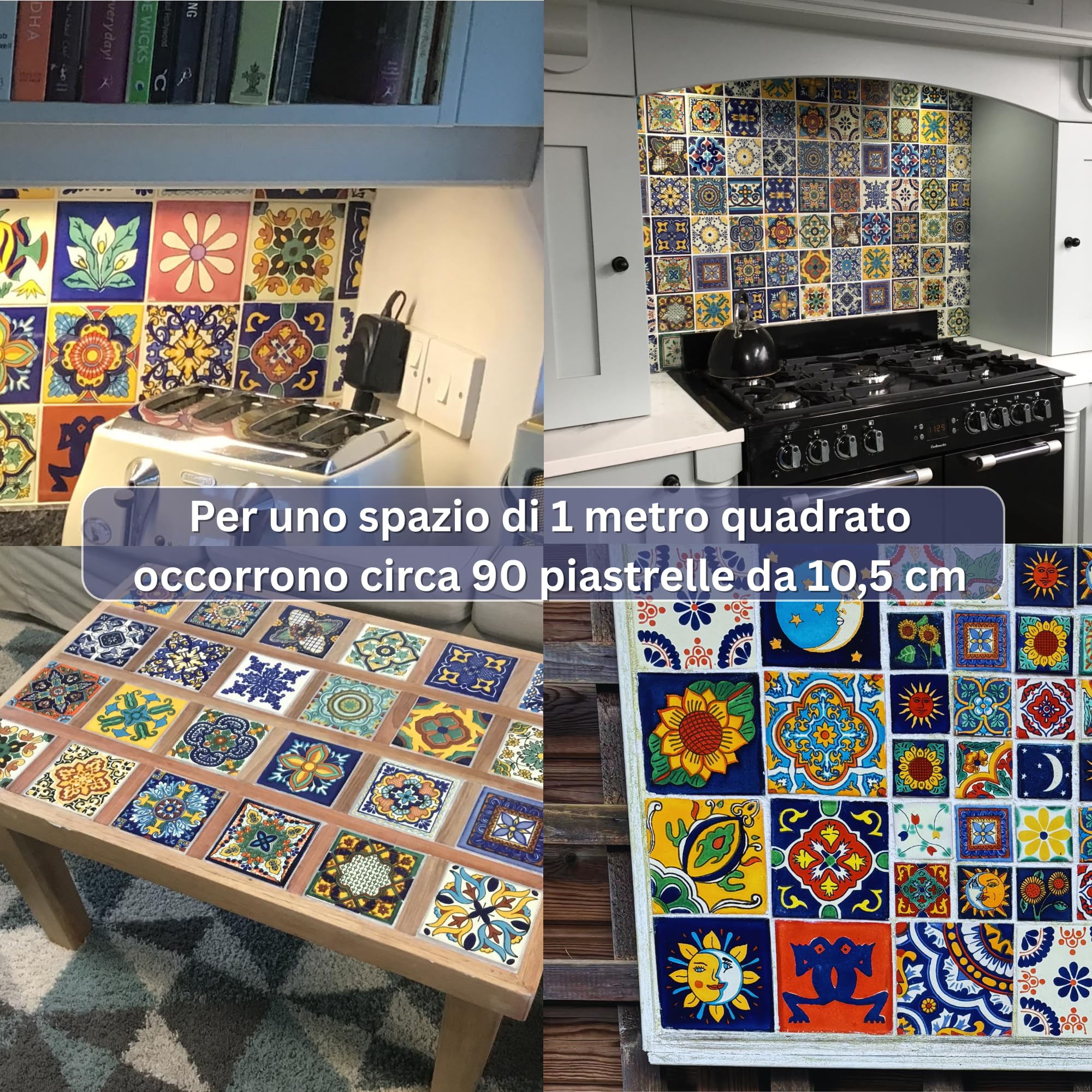 Tumia LAC Piastrelle Ceramica Messicane Talavera - Domingo Artigianali Piastrelle Cucina, Bagno, Sottopentola e Fai-da-Te, Decorativo stile Mediterraneo - Pacco da 25