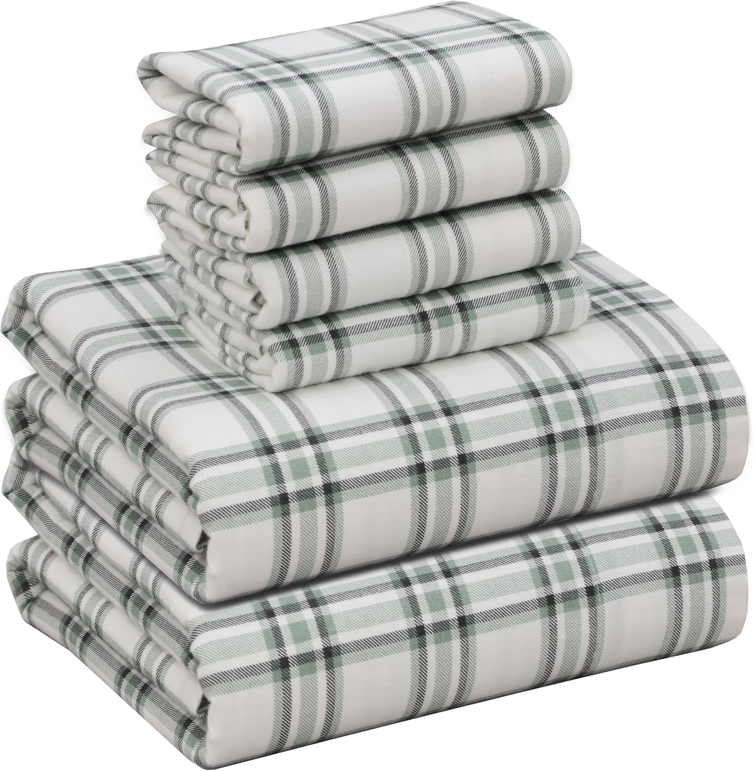 RUVANTI Flannel Sheets Queen Size 6 Pcs - 100% Cotton Double Brushed Bed Sheets, Deep Pockets 16 Inches Queen Sheet Set, All Seasons Breathable, Extra Soft & Comfy, Cadet