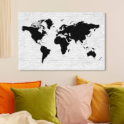 Miniatura 4 de The Oliver Gal Artist Co. Maps - Lienzo decorativo para pared, diseño de ladrillo limpio Mapamundi, decoración del hogar, 36 x 24 pulgadas, negro,