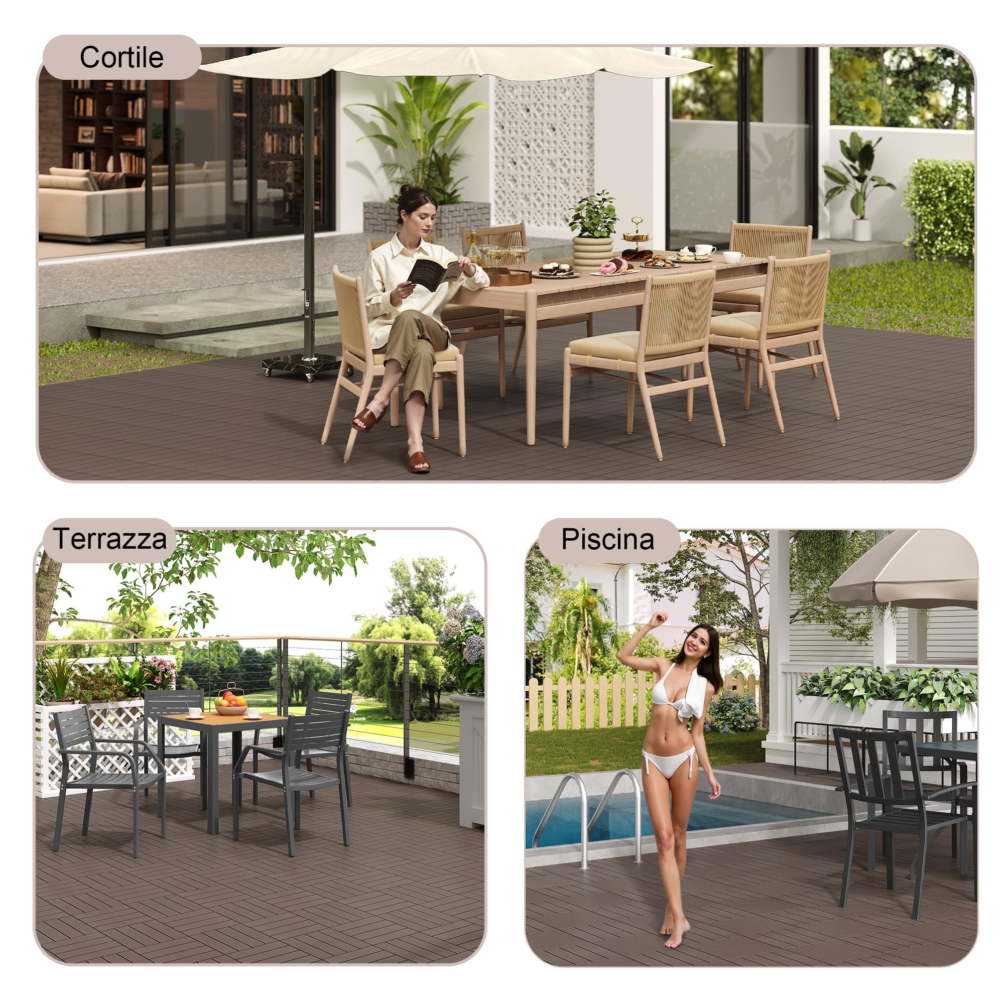 Laneetal Set di 22 Pavimento per Esterno, Pavimento WPC Incastro, per Giardino, Patio, Terrazza, Balcone, Pavimentazione Esterna 30x30 cm, Marrone