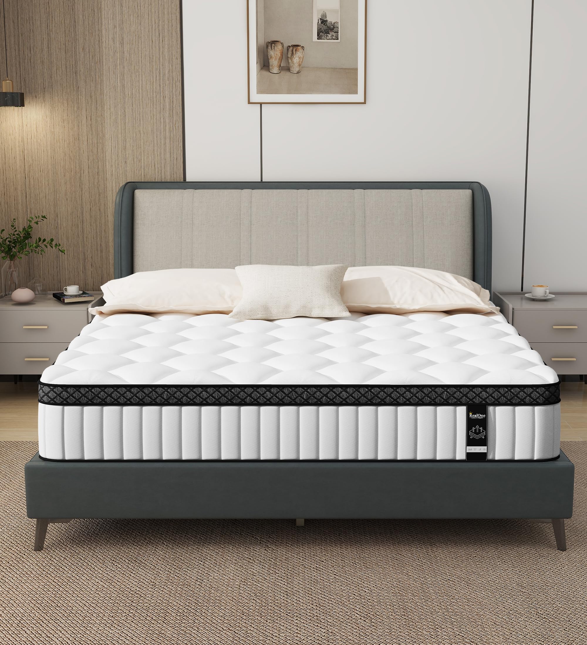 Photo 1 of REALONE Queen Mattress,12 Inch Hybrid White Mattresses,Gel Memory Foam Spring Mattress in a Box,Medium Firm Pressure Relief