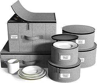 Sorbus China Storage Containers 6-Piece Set - Hard Shell Dinnerware Organizer for Plates, Glasses, Mugs & Saucers (Holds Service for 12) with Felt Protectors for Moving & Storage