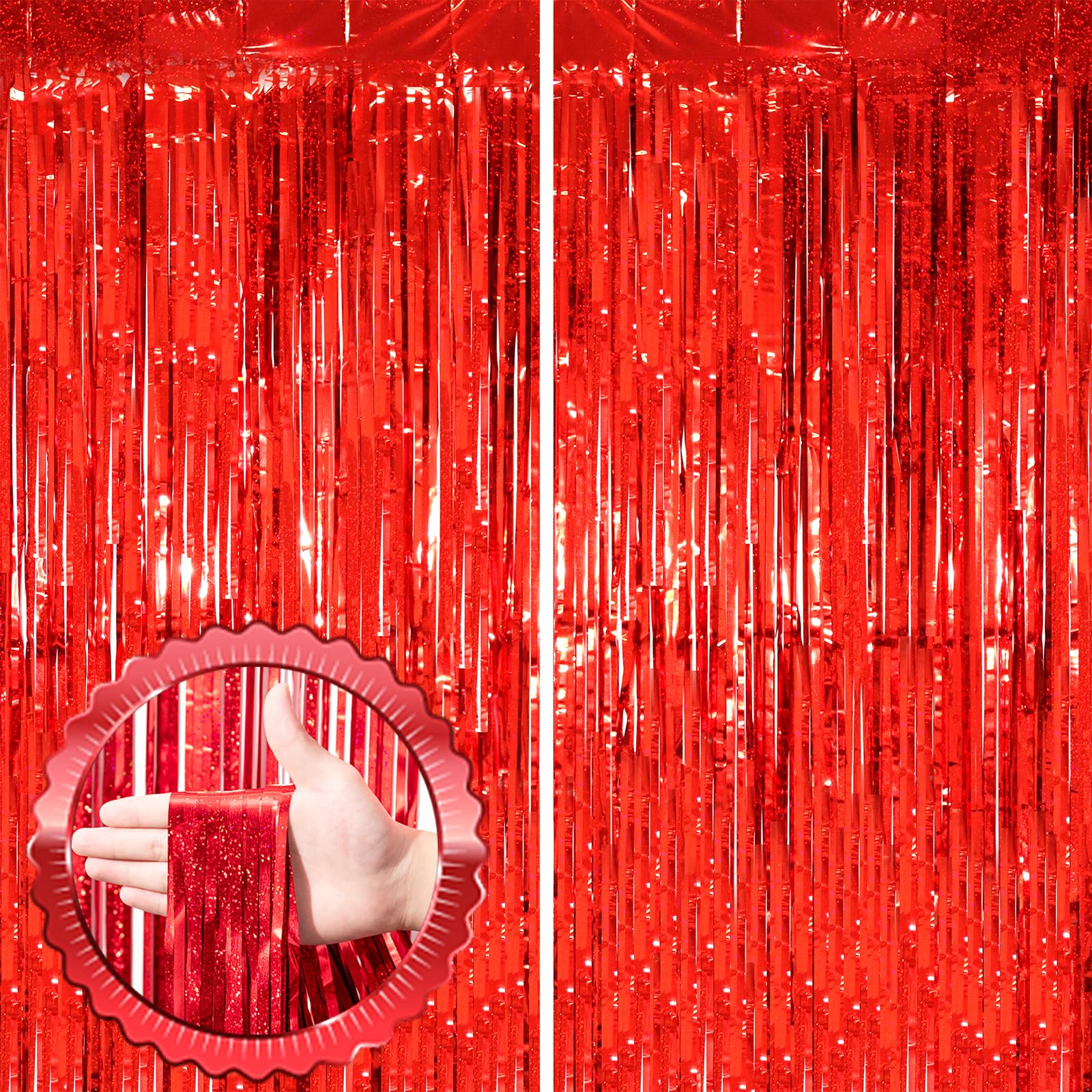 Voircoloria 2 Pack Red Tinsel Foil Fringe Curtains, Red Party Decorations, Metallic Tinsel Party Streamers Backdrop for Birthday Baby Shower Graduation Wedding Valentine's day Party Decorations