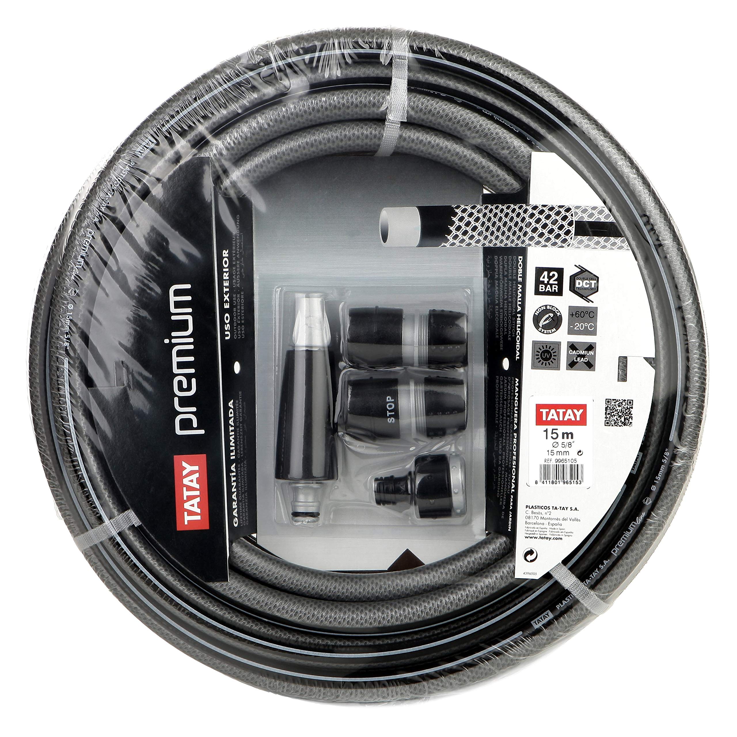 TATAY Kit Manguera Jardín Premium 15 m Ø5/8" 15mm Anti-UV Hecho en España