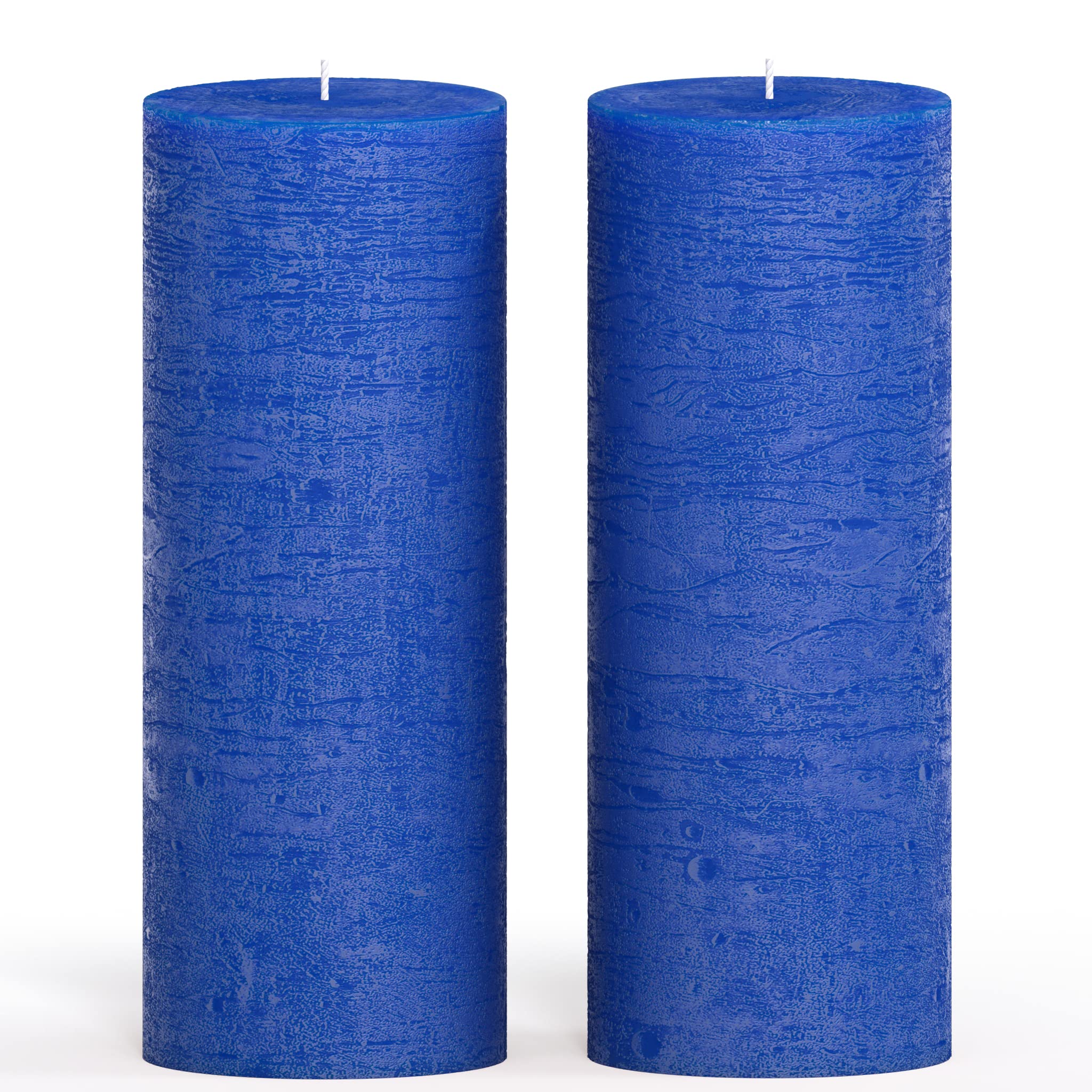 CANDWAX 3x8 Pillar Candle Set of 2 - Decorative Rustic Candles Unscented and No Drip Candles - Ideal as Wedding Candles or Large Candles for Home Interior - Blue Candles