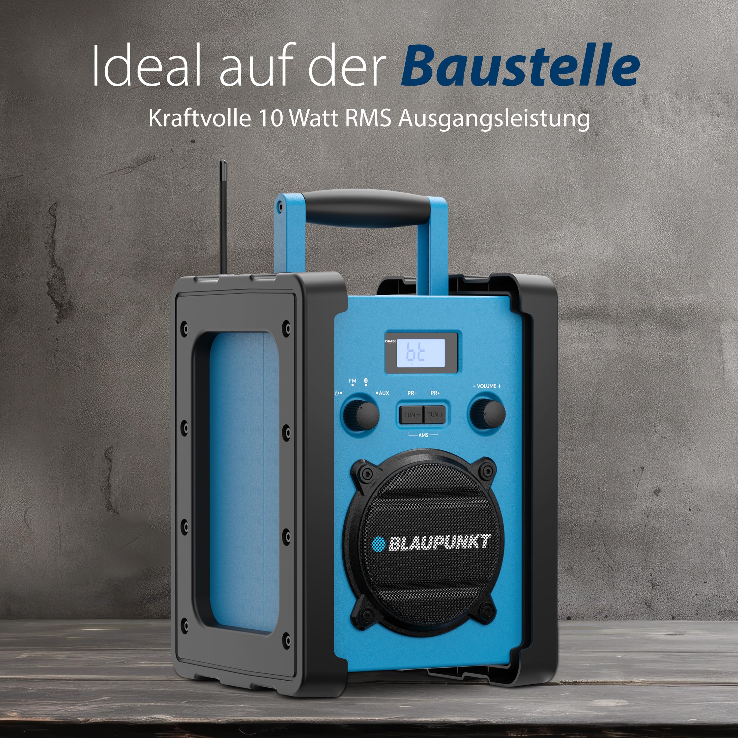 Blaupunkt BSR 30, Baustellenradio, Bluetooth, Robustes Akku-Radio, IP44 Schutz, AUX Wiedergabe, tragbares Baustellen Radio für Werkstatt & Outdoor
