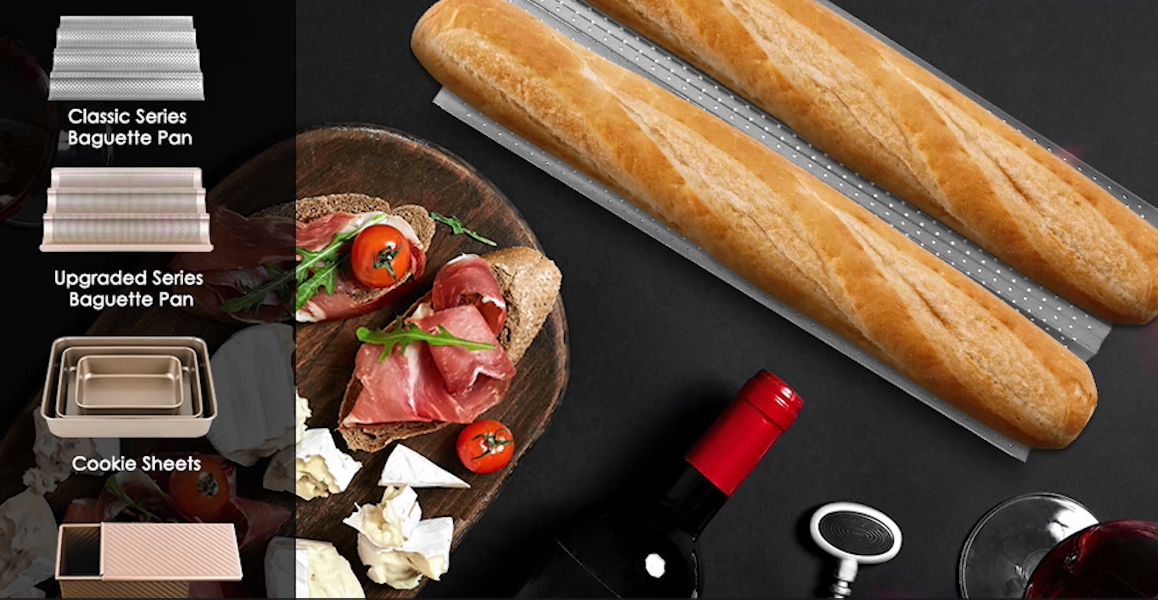 Moule à Baguettes Amagabeli 38x33cm - Plateau Antiadhésif Pour Pain Français Avec Perforations